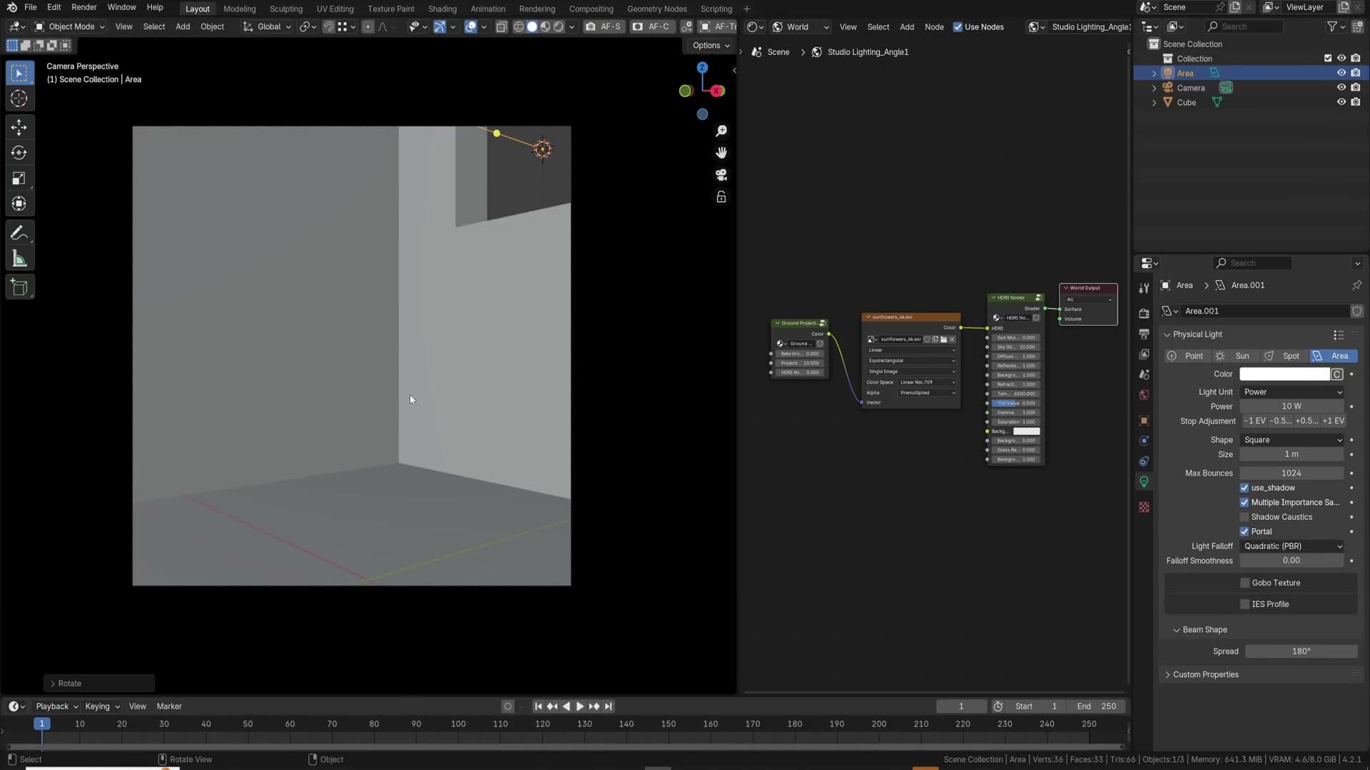 Area lamp set to Portal in the small window opening. Noise comparison with and without.