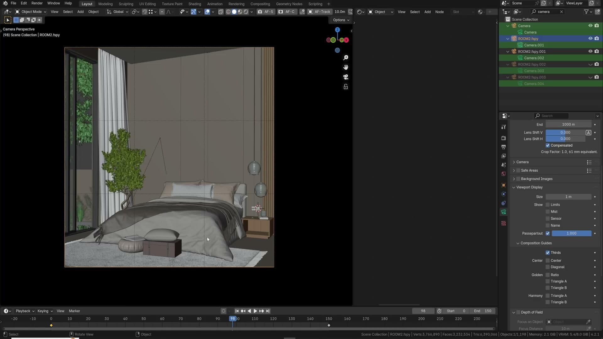 Camera viewport showing rule of thirds, golden ratio and centre composition overlays.