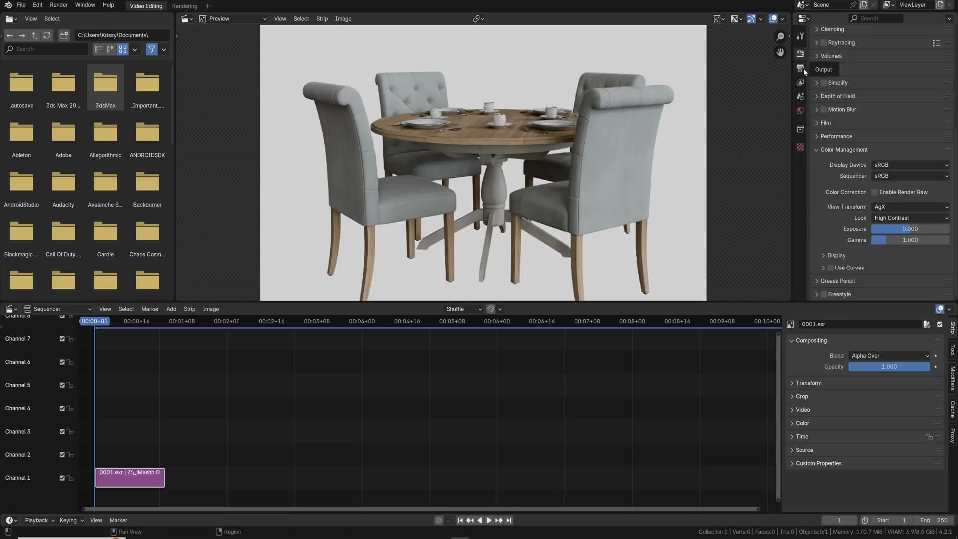 Image strip added to the VSE with View Transform set to AGX → High Contrast to recover the look.