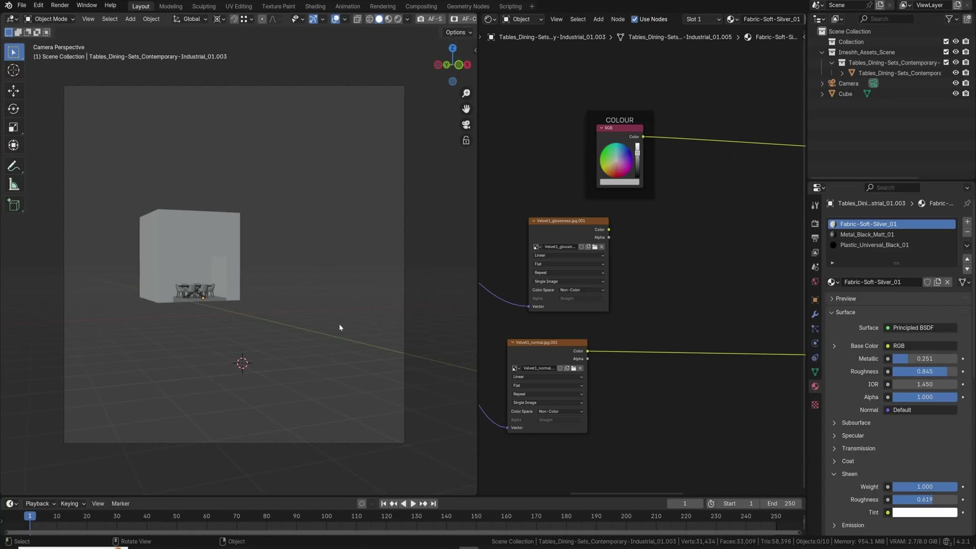 Roughness and normal maps removed from distant chair shaders. Only diffuse colour kept.