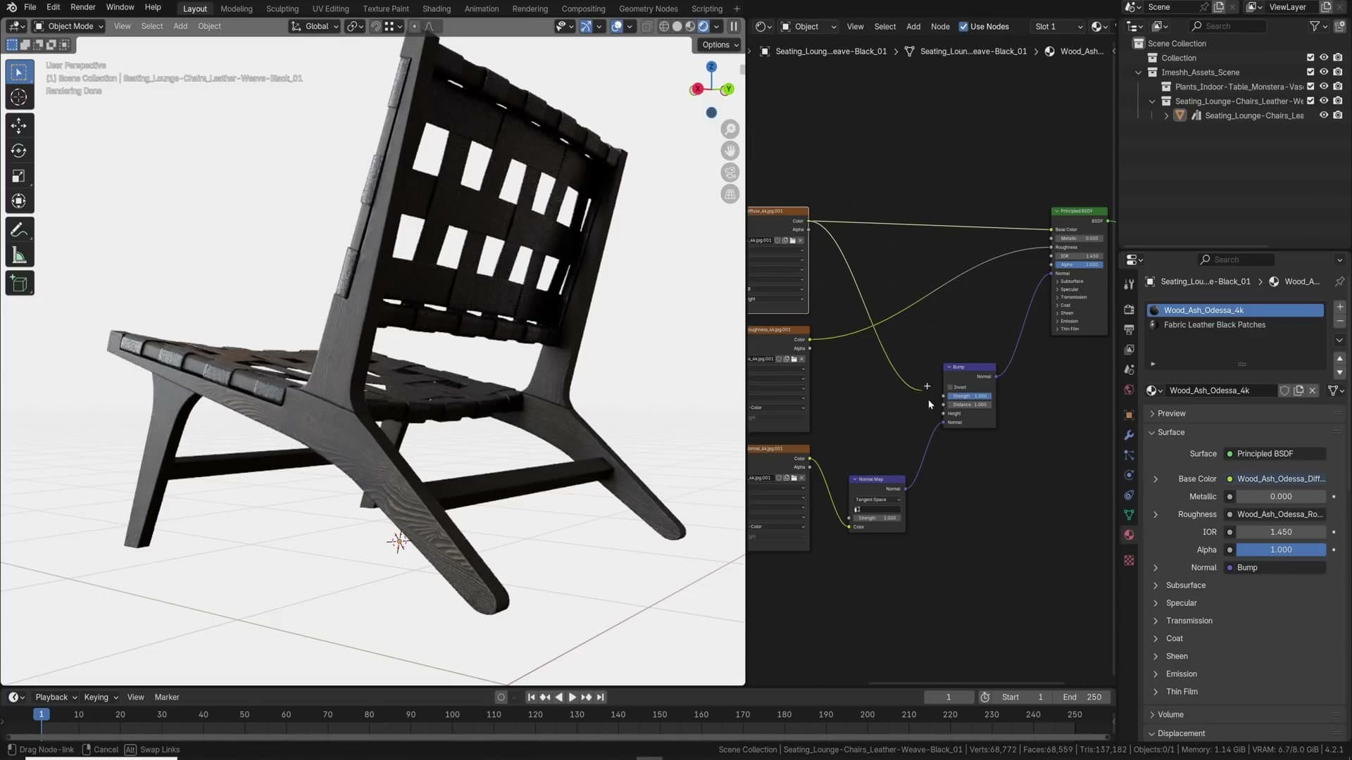 Bump node fed by the diffuse map adds micro-detail beyond what the normal map alone gives.