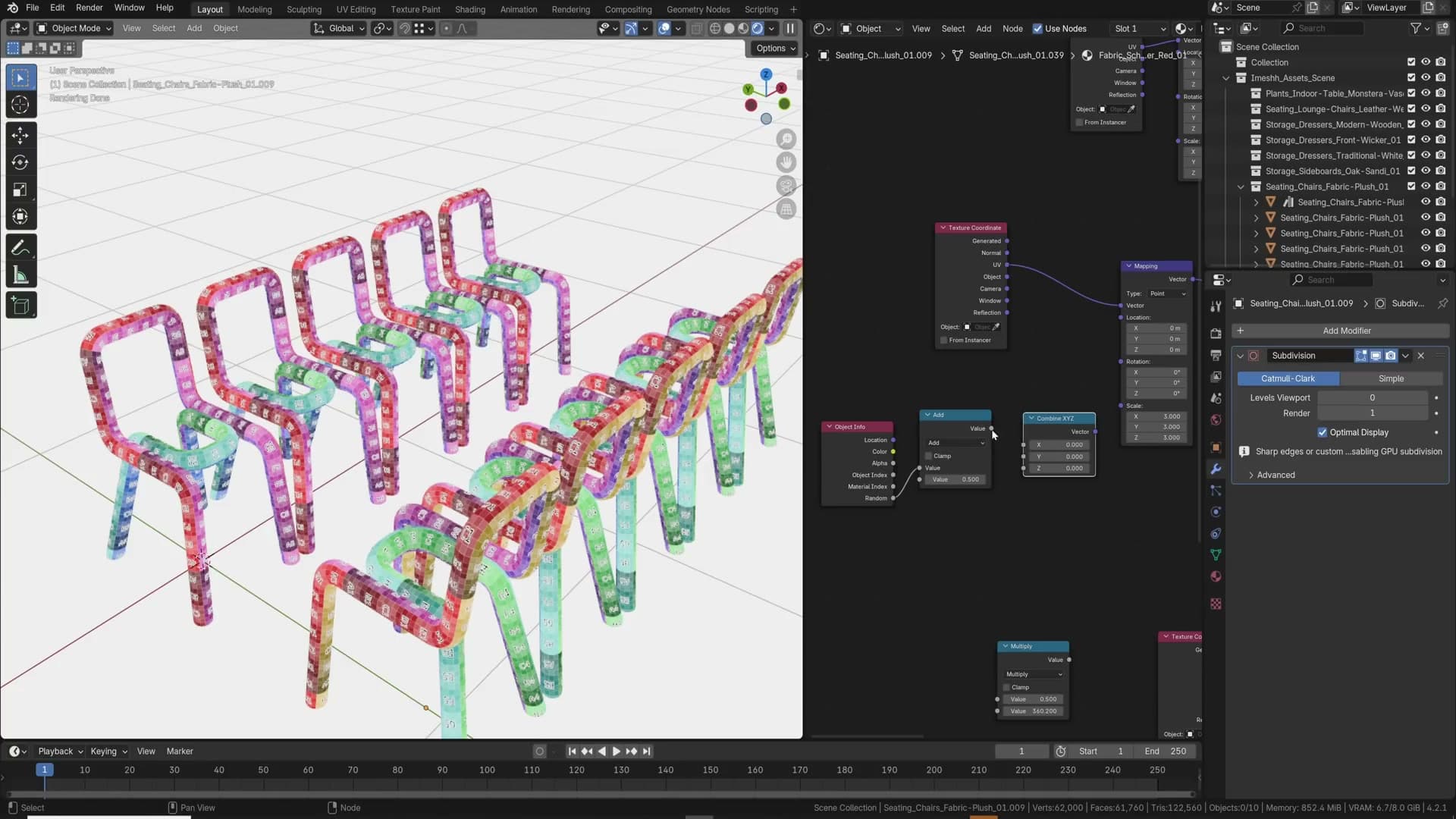 Object Info → Math → Combine XYZ node graph driving UV offset.