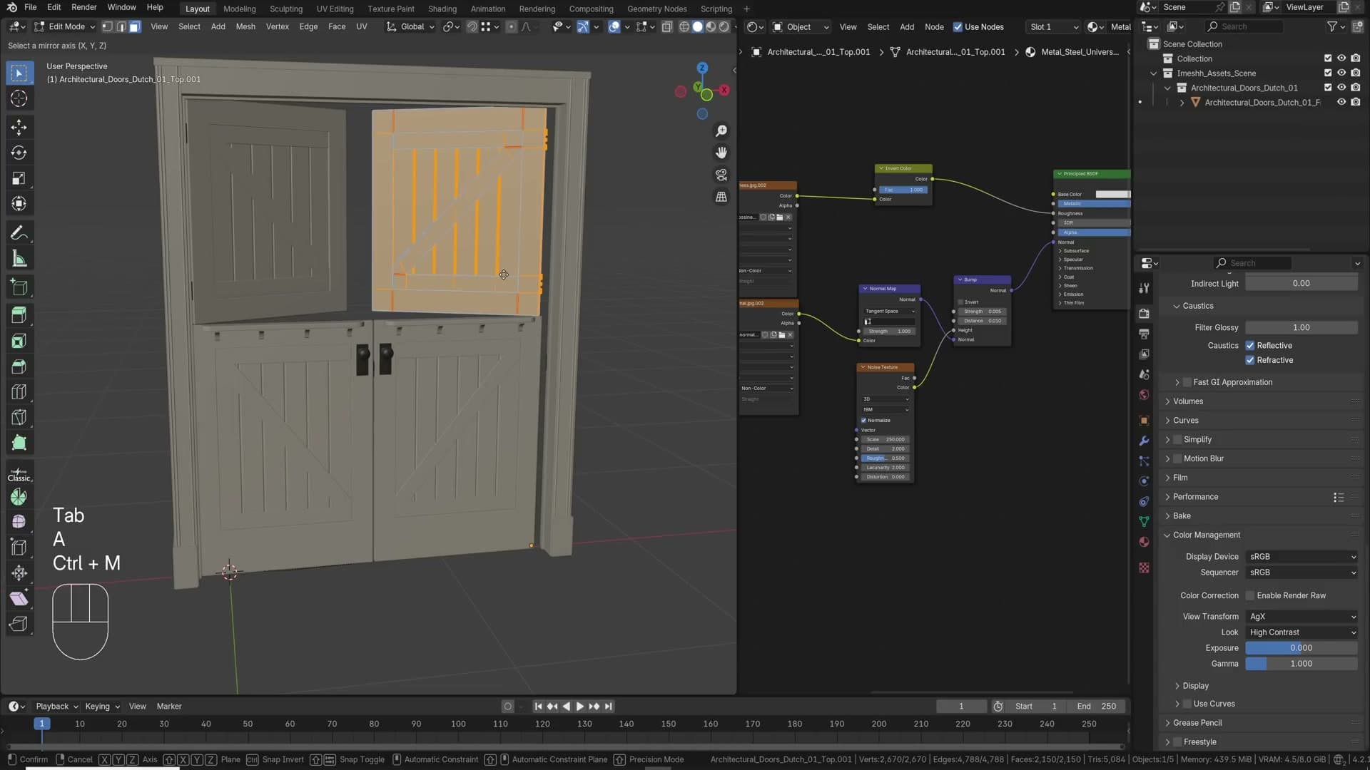 Ctrl+M then Y mirrors a duplicated door across the chosen axis.
