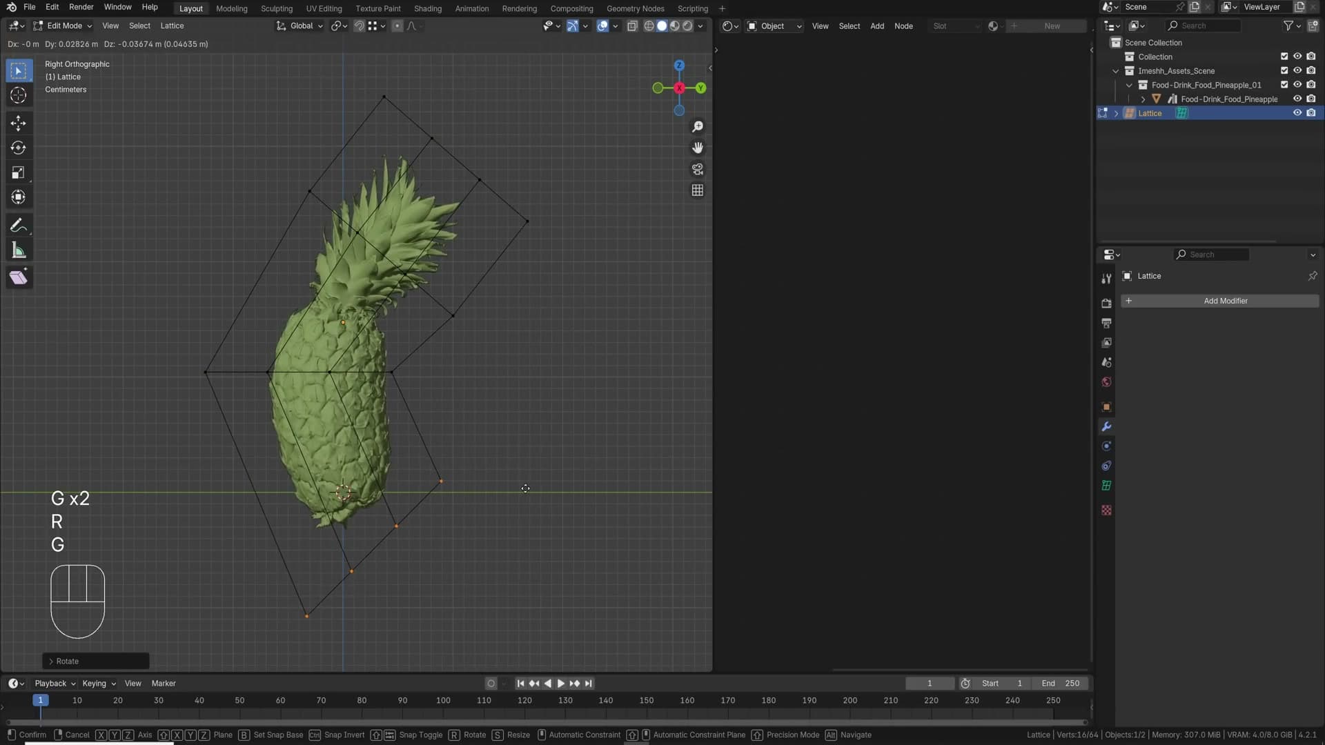 Lattice cage warping a high-poly asset that would otherwise lag during proportional edit.