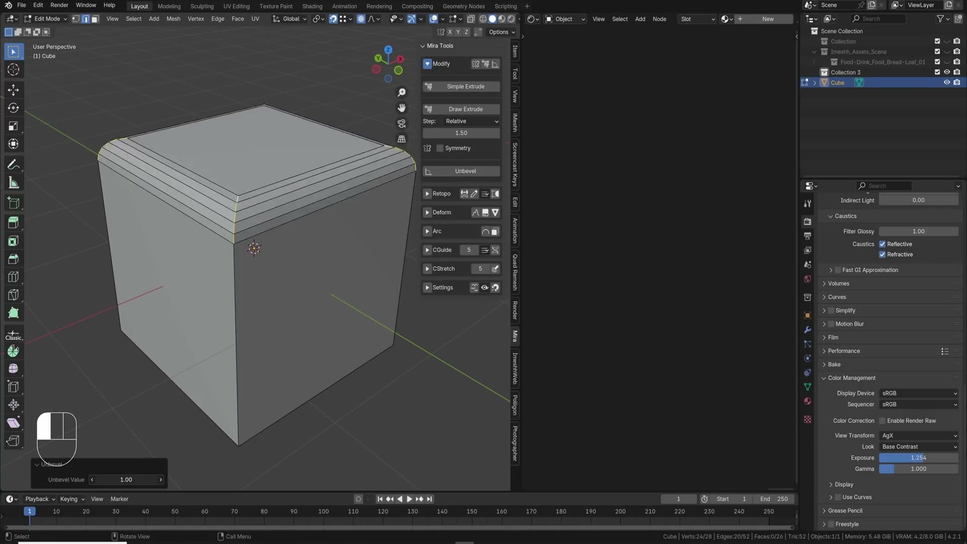 Myra Tools Unbevel slider collapsing a bevel back into a hard edge and merging the verts.