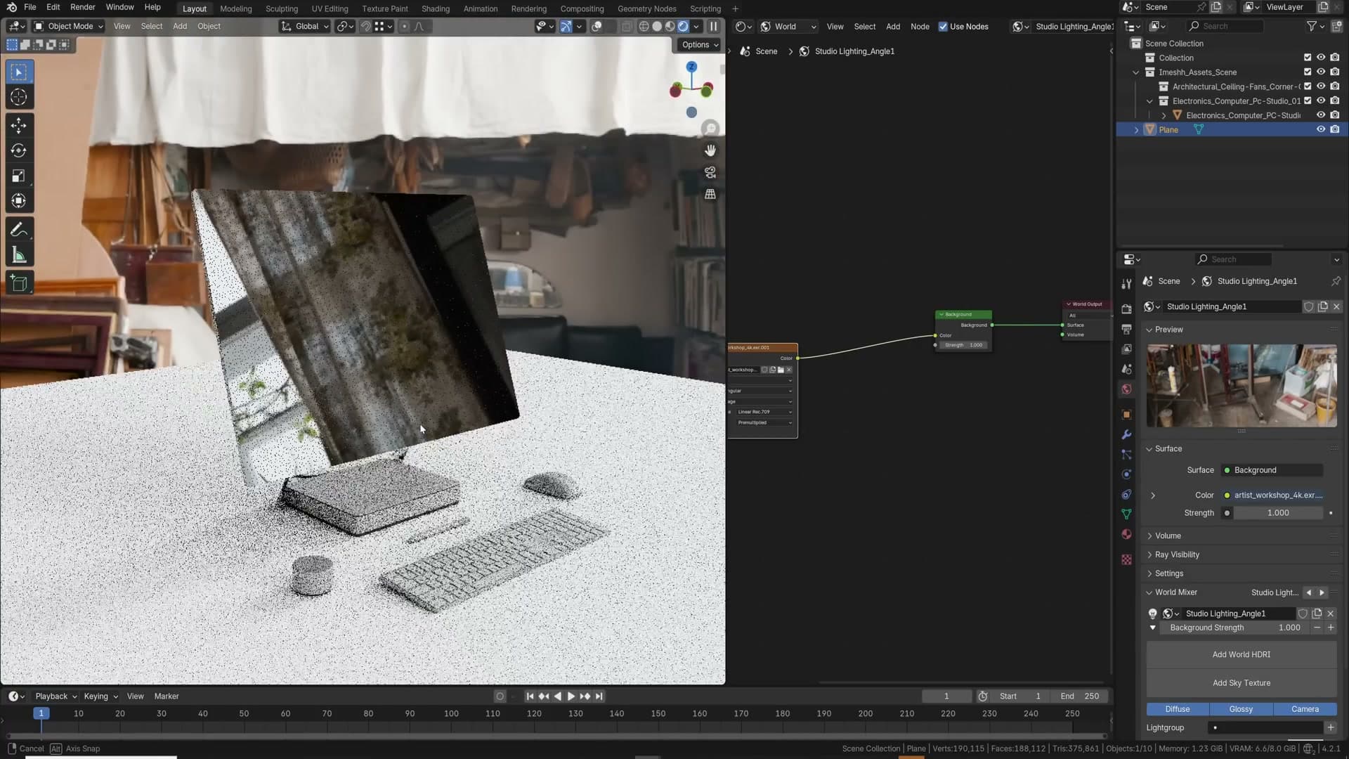 Plugging in an HDRI instantly transforms flat default lighting into a photographic-looking scene.