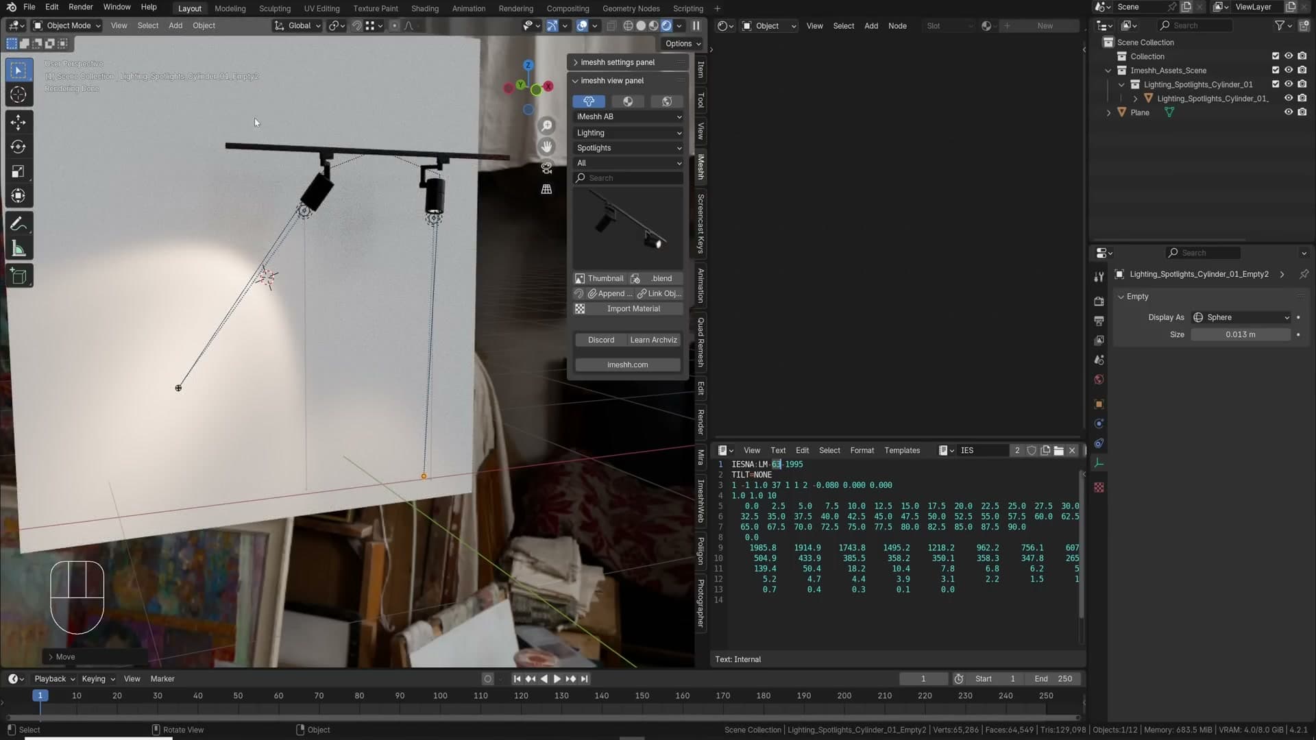An IES Texture node plugged into a point light's strength giving a real spotlight falloff.