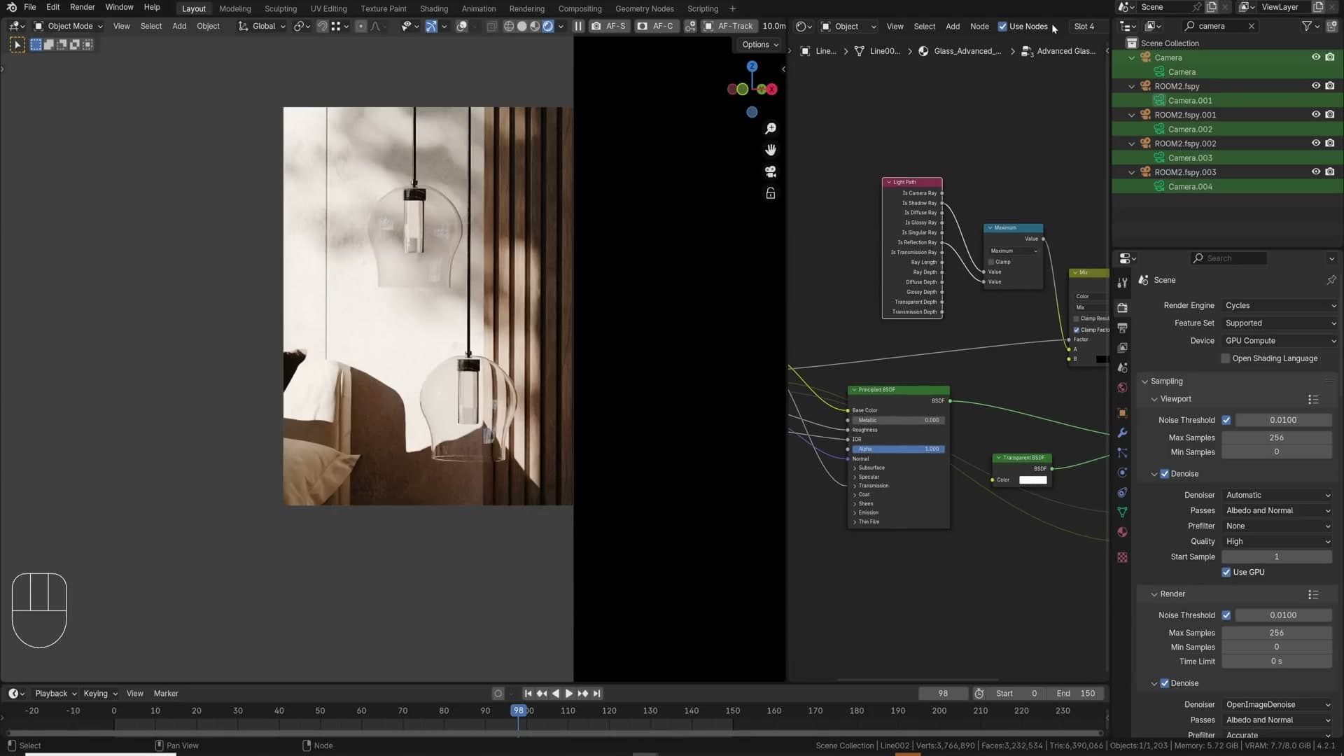IOR pushed to 1.9 on architectural glass. Windows go from dull to mirror-like.
