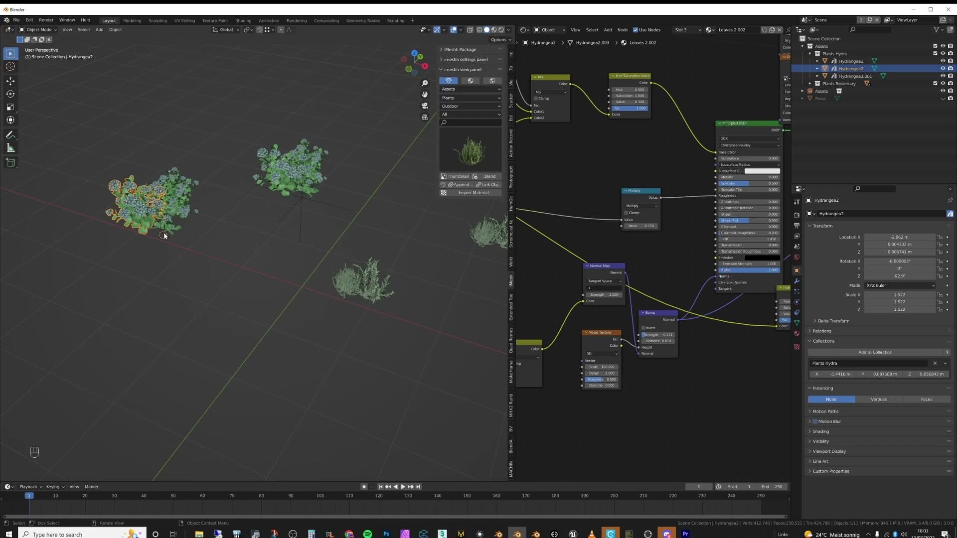 Object added to a temporary Assets collection, offset baked, then removed, leaving the correct instance origin.