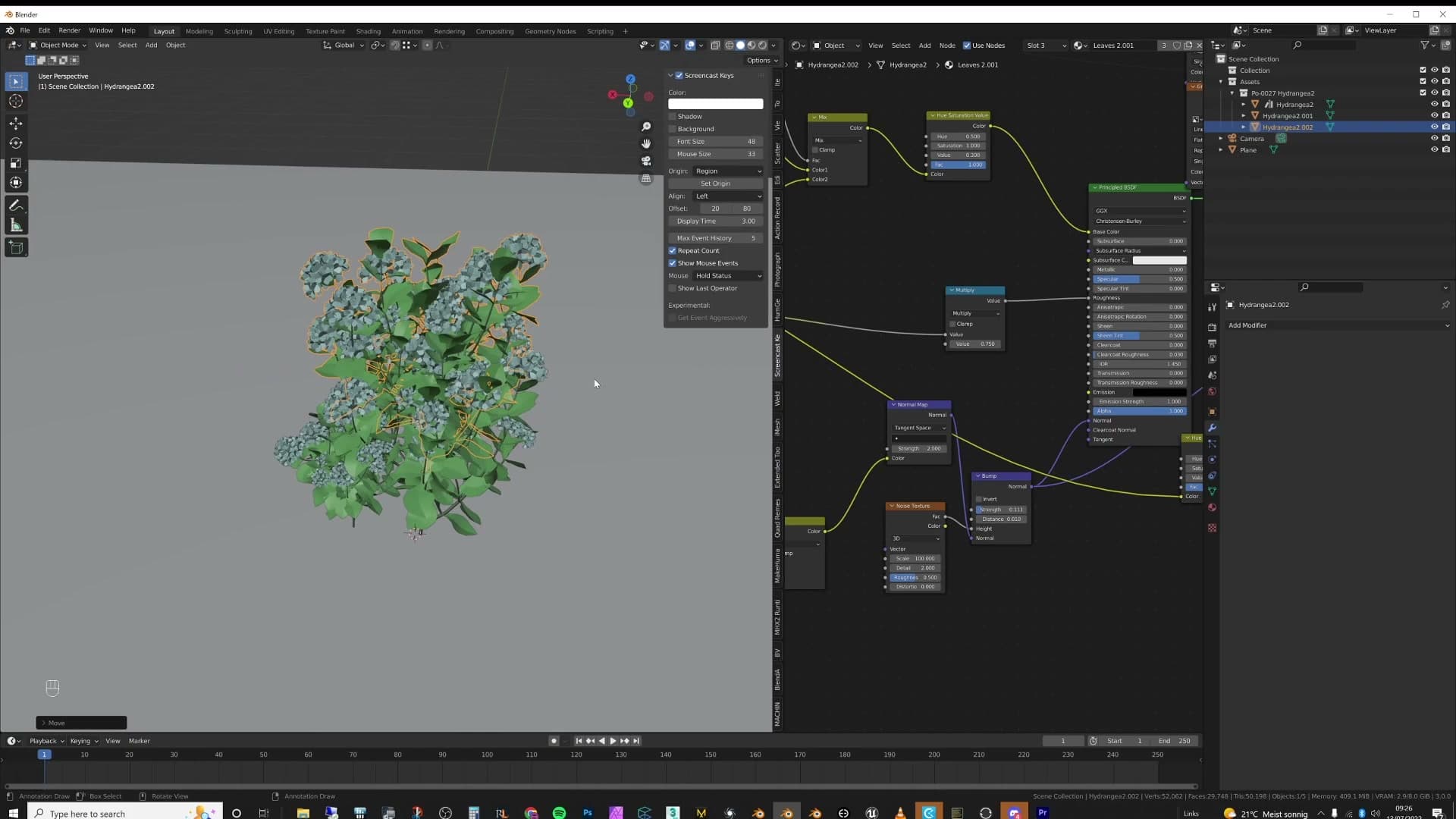 Two linked duplicates at different scales and rotations reading as different bushes.