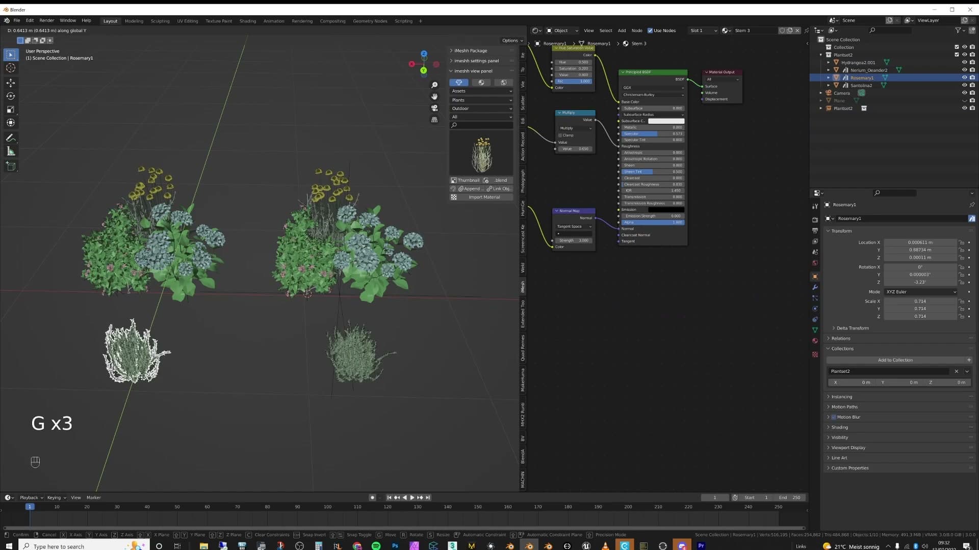 Shift+A → Collection Instance menu picking the Plant Set 1 collection.