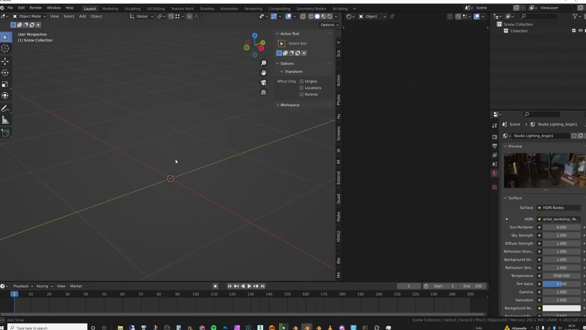 The default 3D cursor sitting at world origin, the same crosshair every Blender scene starts with.