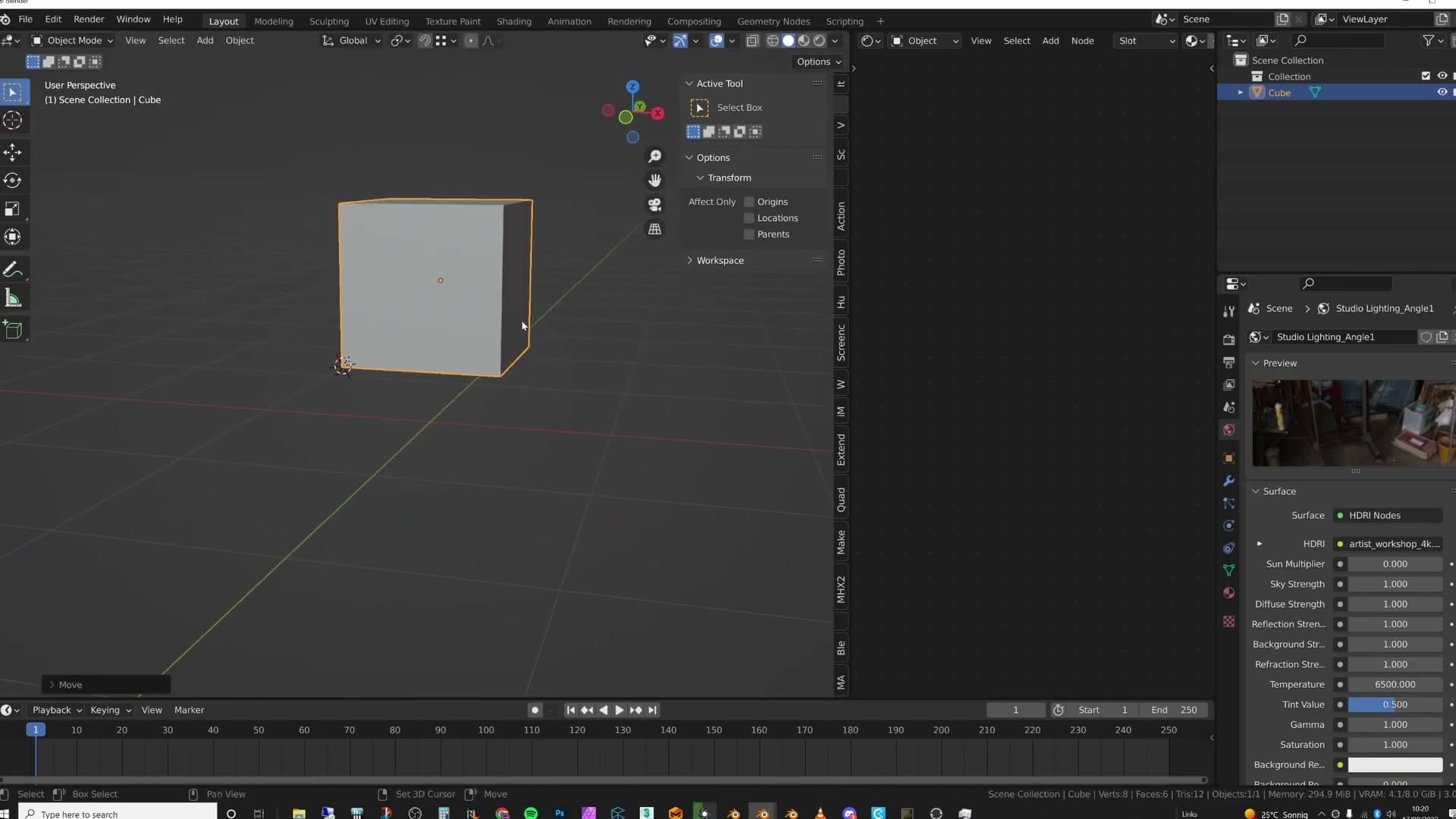 Shift+Right-Click snaps the 3D cursor onto the nearest visible surface, in this case the top of a cube.