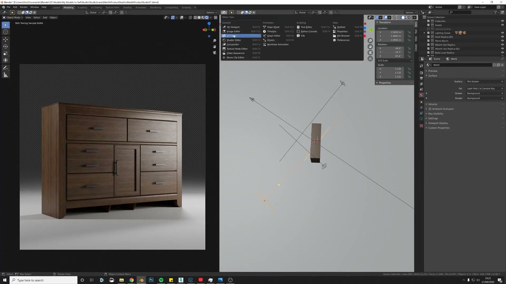 Camera Depth of Field set to focus on the cabinet so the blurry preview snaps to sharpness.