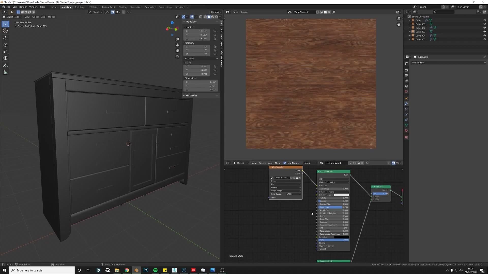 Cycles preview of the cabinet under the newly loaded HDRI.