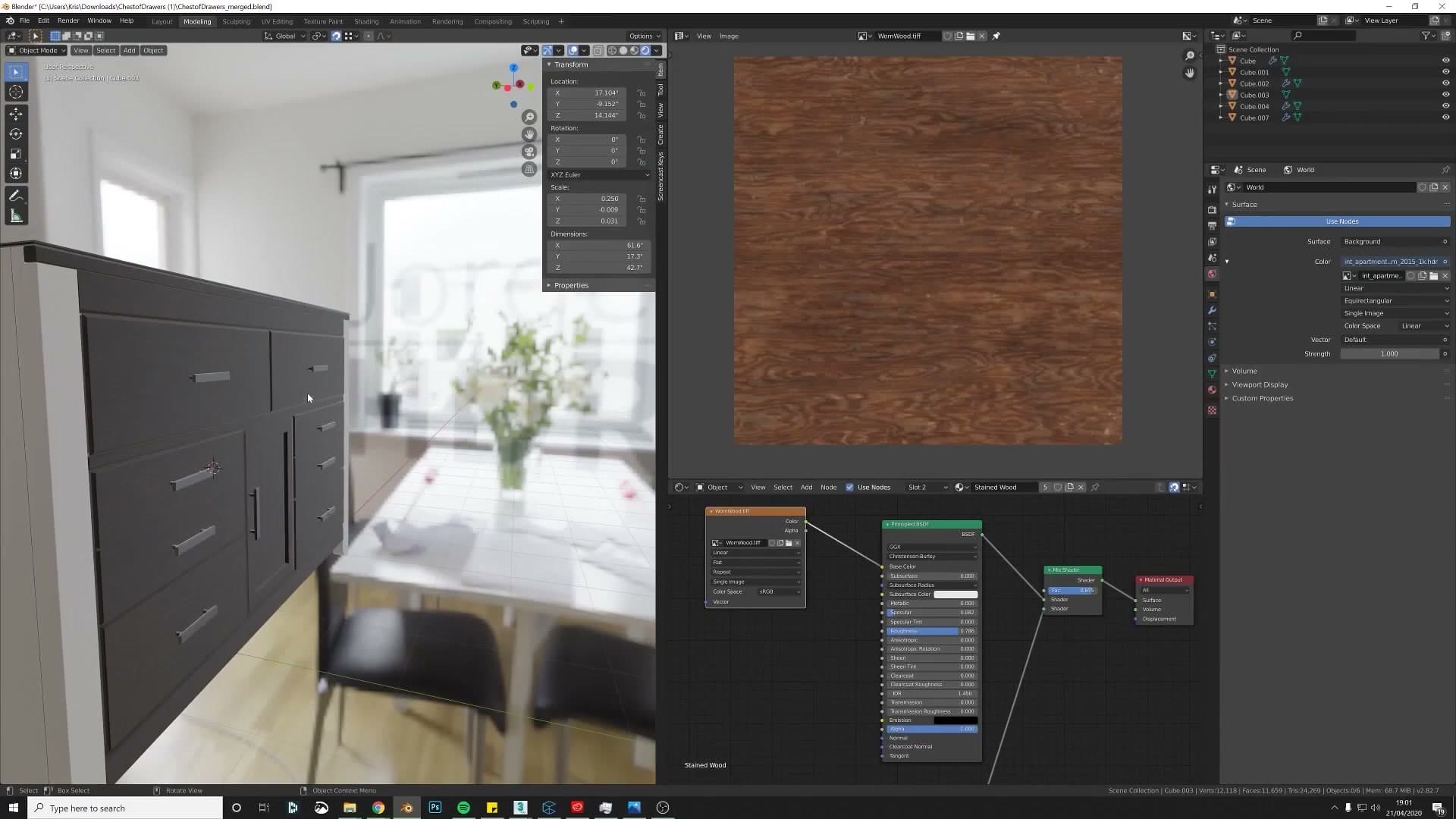 World Properties showing the 1K HDRI loaded as environment lighting.
