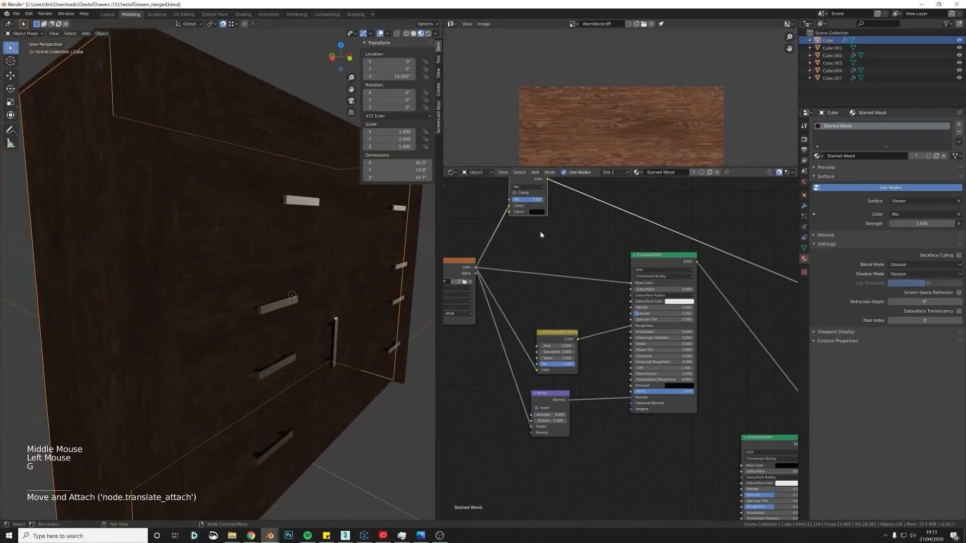 UV island rotated 90 degrees so wood grain runs along the panel: vertical on the side frames, horizontal on the centre.