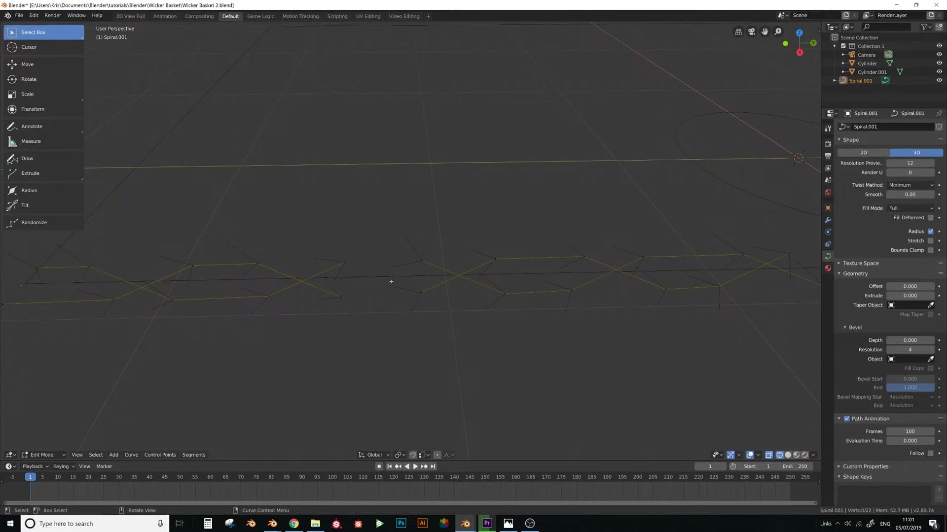 Vertex snap (Shift-Tab → Vertex) used to attach a duplicated weave unit to the next, ready for the Array modifier.