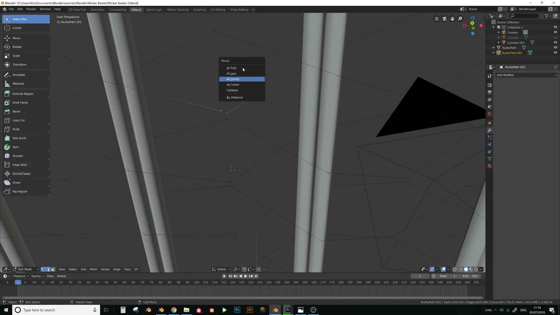 Subsurface removed, mesh converted back so two vertices can be selected and Alt+M → At Center merged.