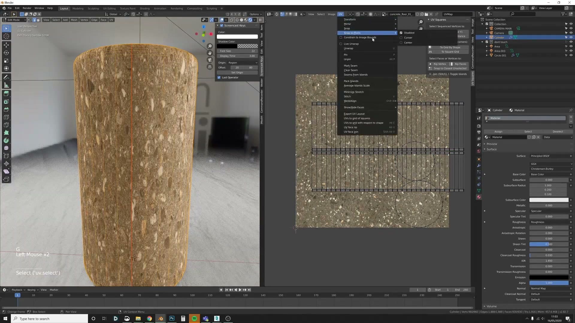 Squared UVs after the add-on collapses the unwrap into a clean rectangle