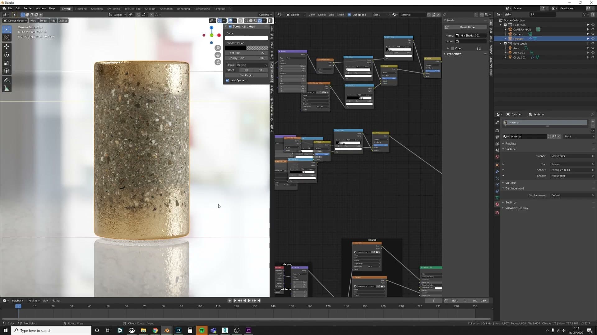 Final render: concrete vase with painted gold accents and worn gradient edges