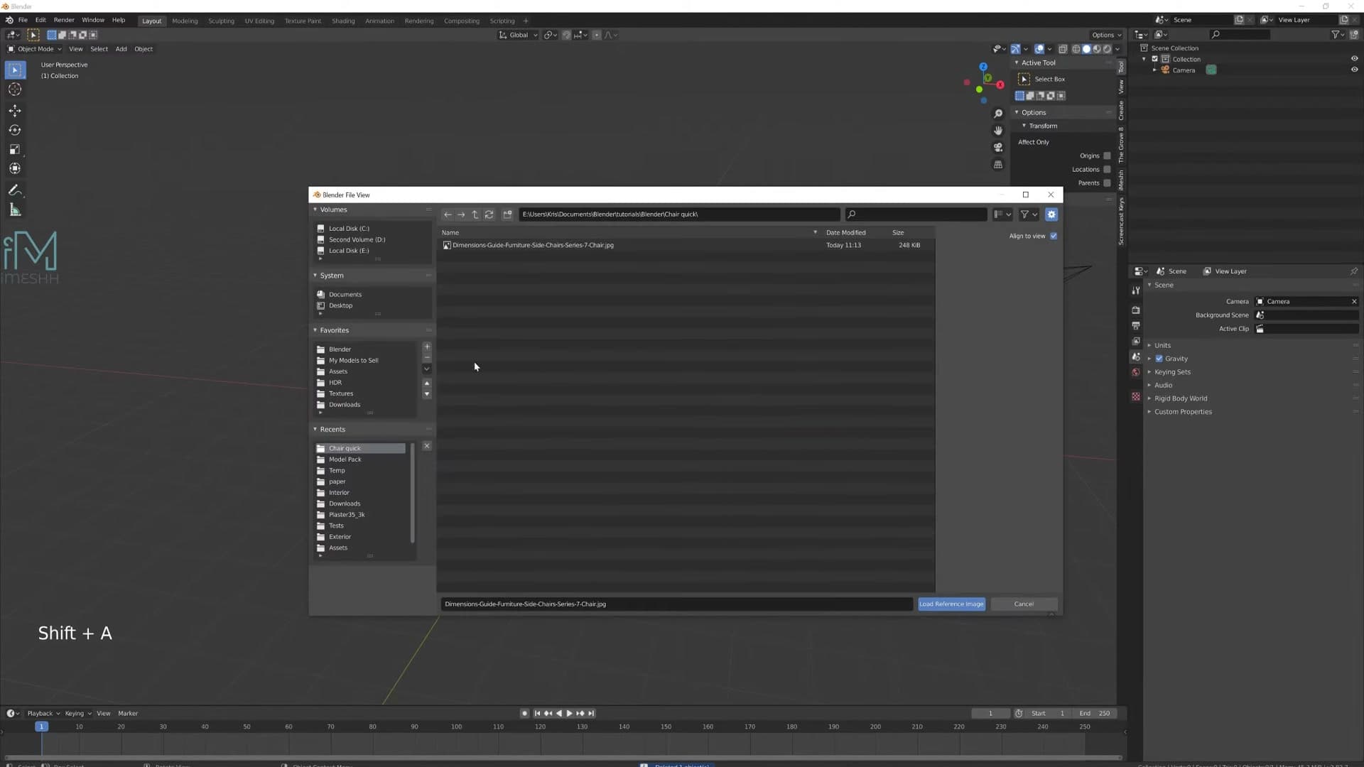 Shift+A to Image to Reference, with Align to View unticked so the plane comes in level.