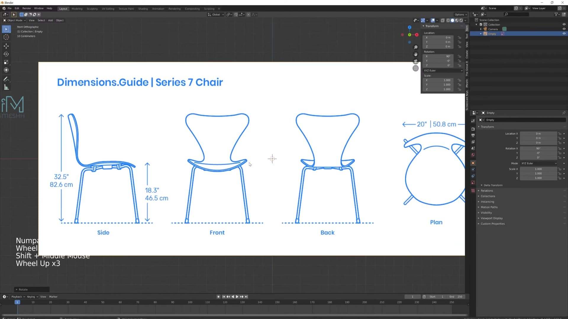 Reference image rotated 90 degrees on X and viewed from the front, ready to model against.