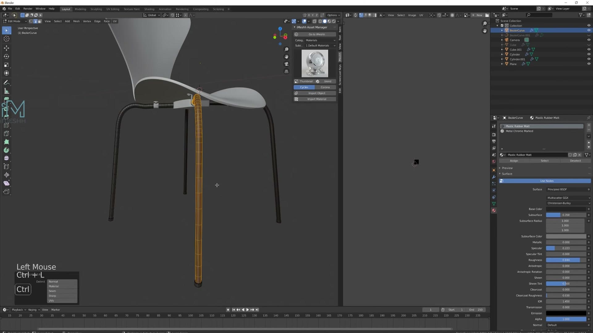 Rubber, chrome and wood materials imported from the iMeshh Asset Manager default pack.