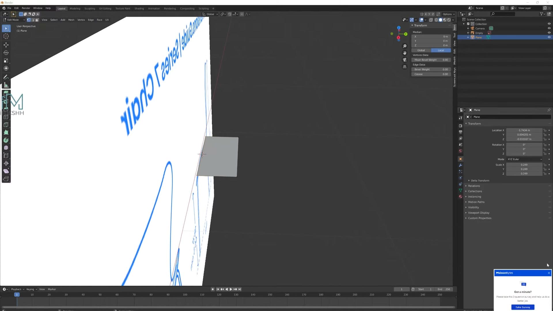 Plane split with Ctrl+R, two verts deleted on one side, ready for the Mirror modifier.