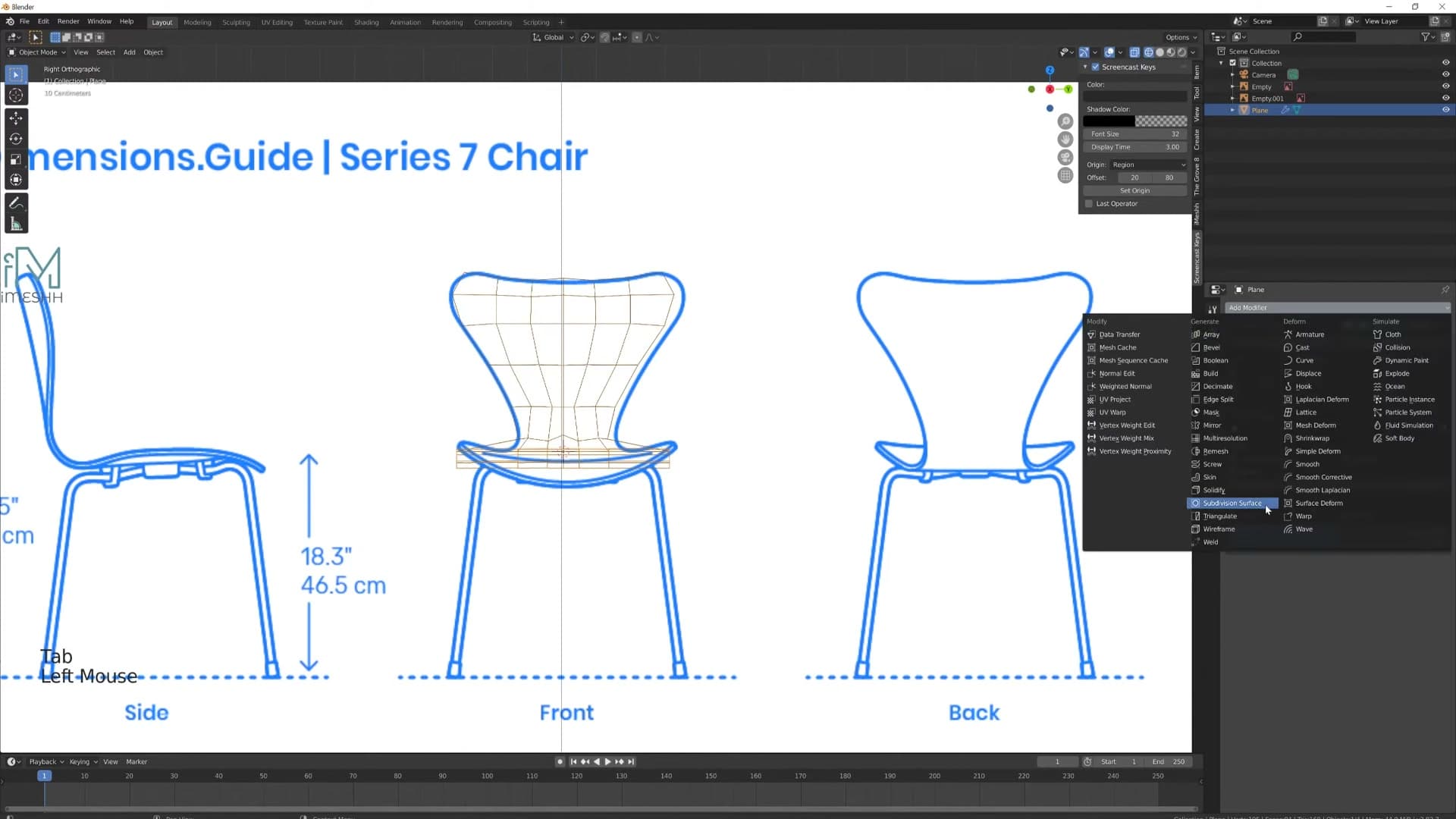 Subdivision Surface added temporarily to preview seat curvature.
