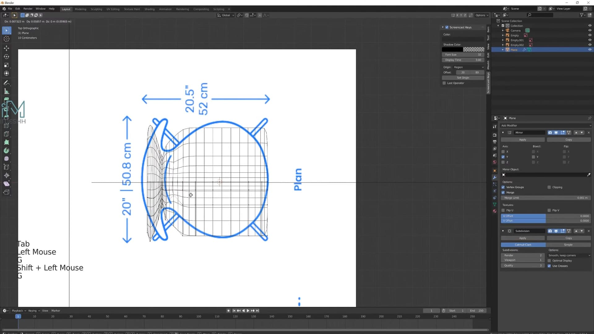 Top profile placed and rotated to give the seat a second guide loop.