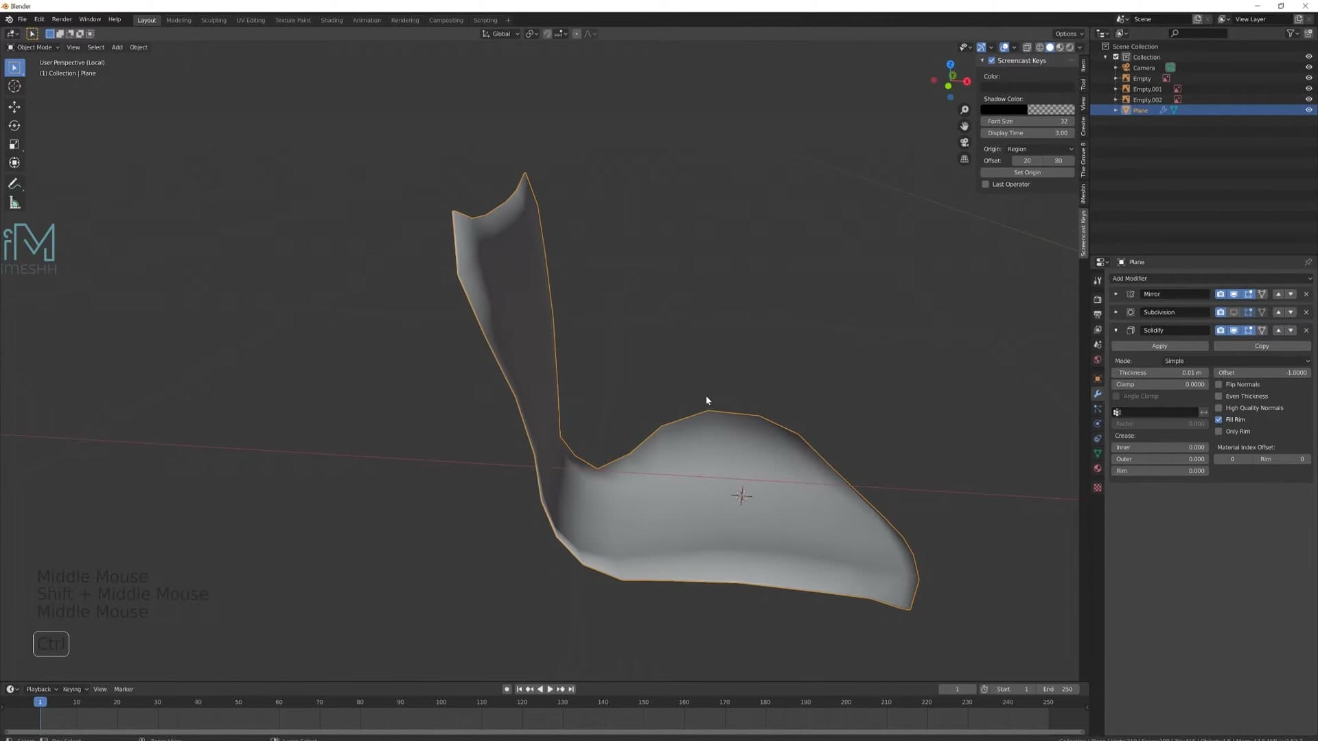 Solidify added and Subdivision moved below it, so the shell now has real thickness.
