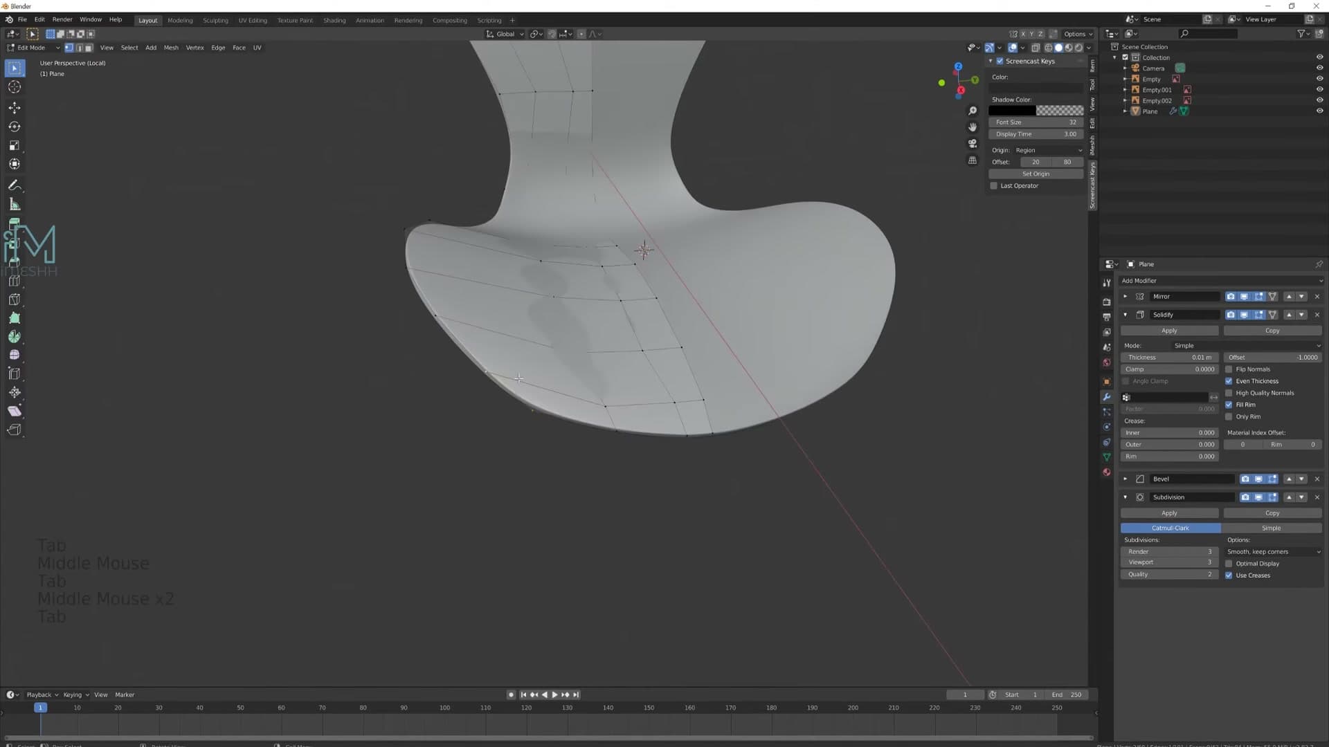 Final seat shell with the full modifier stack: smooth curve and rounded corners.