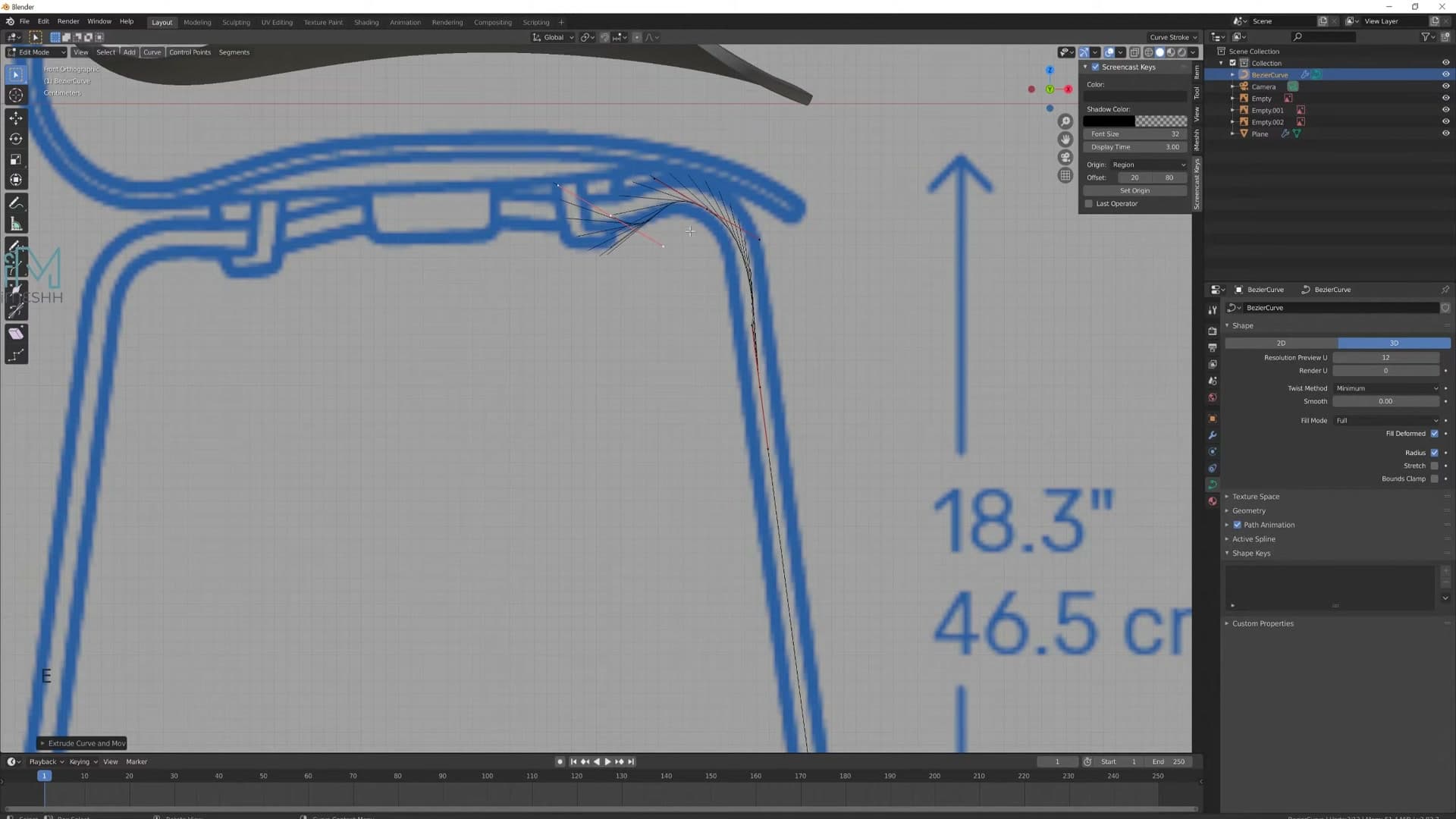 Curve control points tracing the leg's outward-then-inward bow.