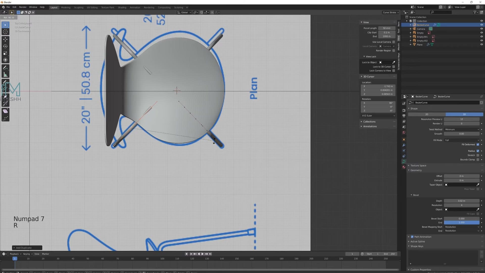 Curve Geometry Bevel value tuned to give the leg its tube diameter.
