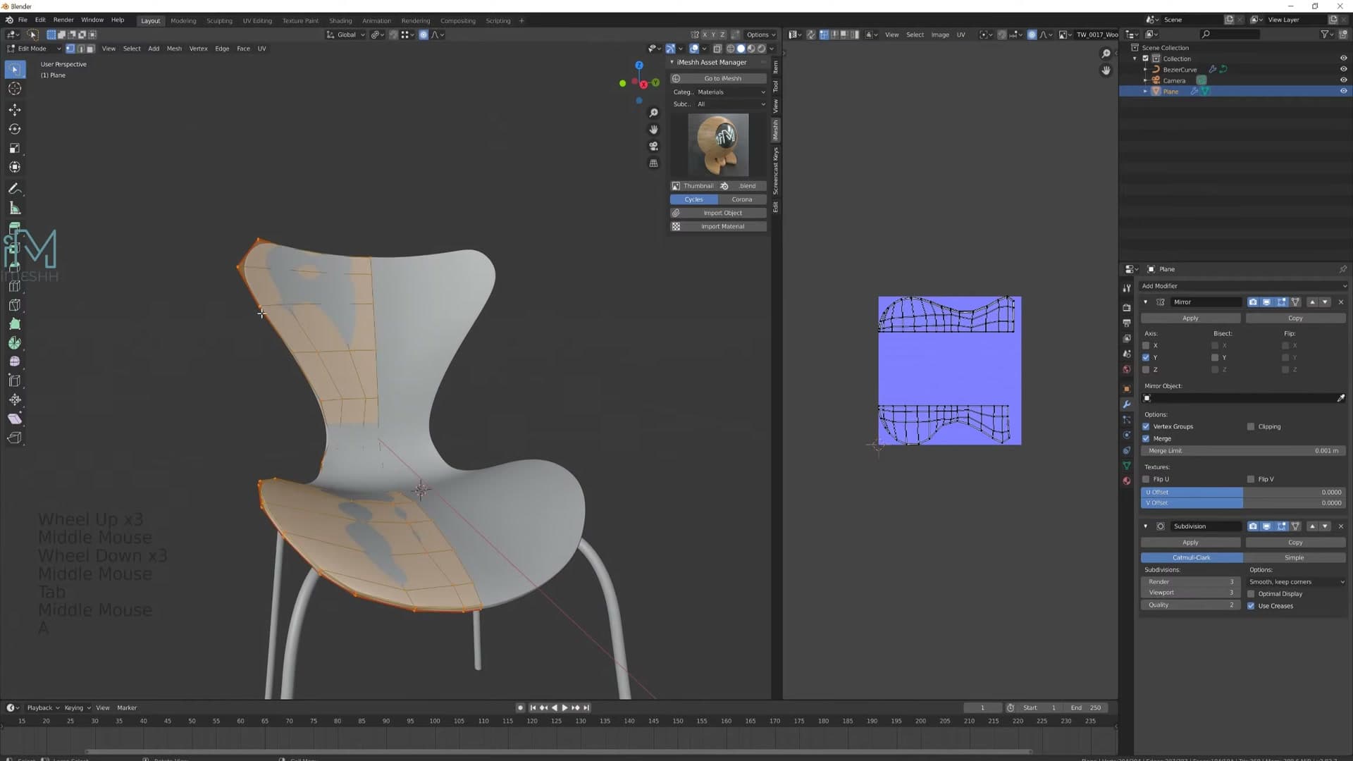 Navy fabric material from the iMeshh Asset Manager applied to the seat shell.