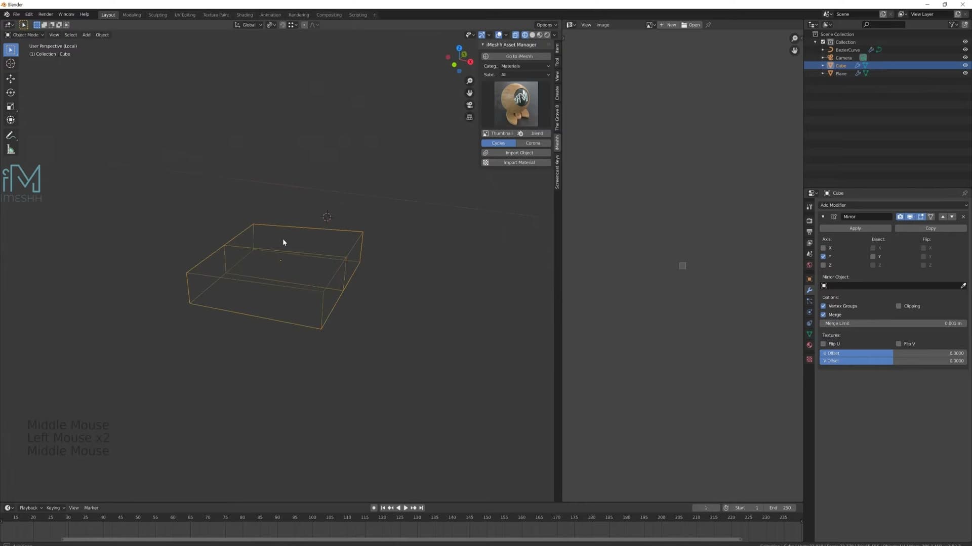 Top face deleted and Mirror modifier set to Y so both halves stay in sync.