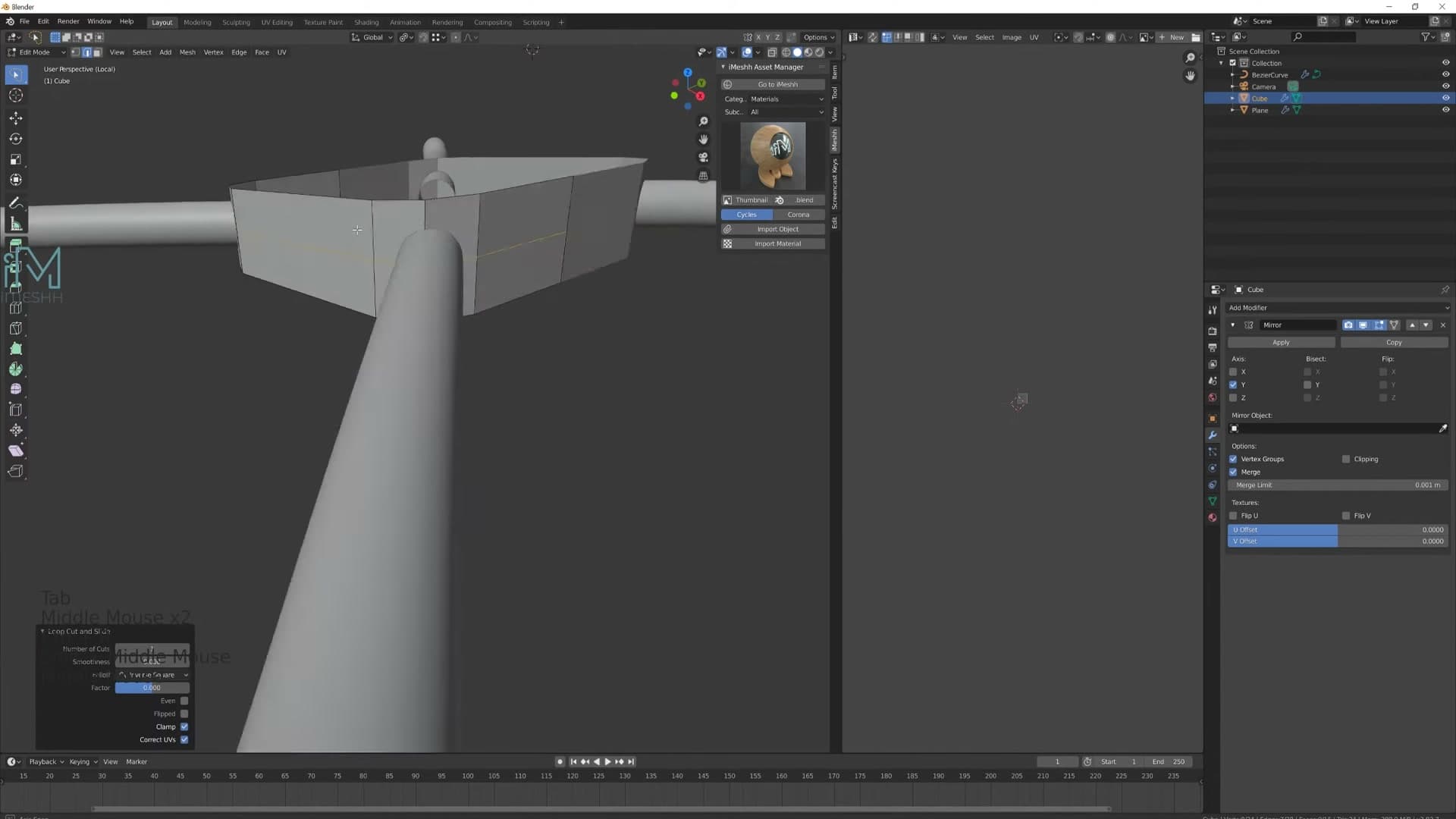 Bottom face inset with I, Individual Faces unticked so the inset stays continuous across the mirror.