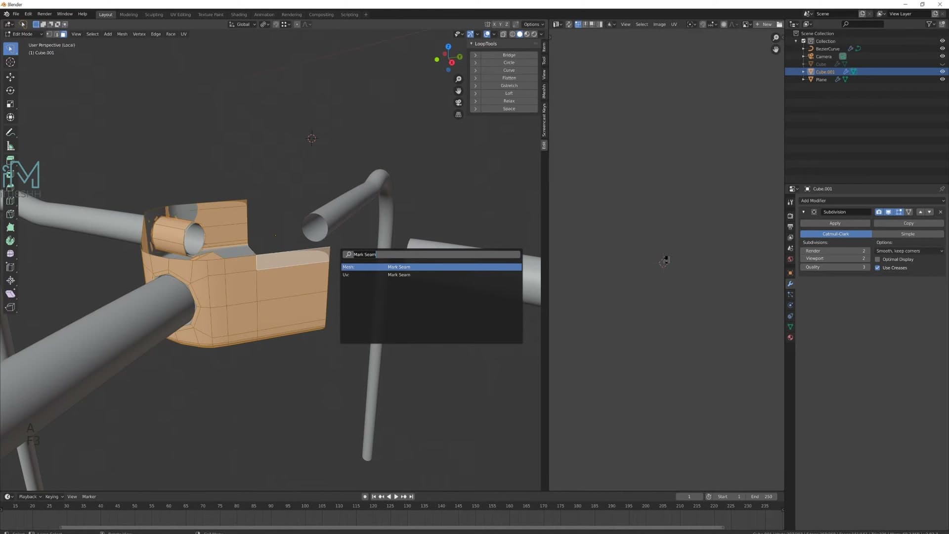 Mirror modifier across Y so both leg holes appear from one piece of work.