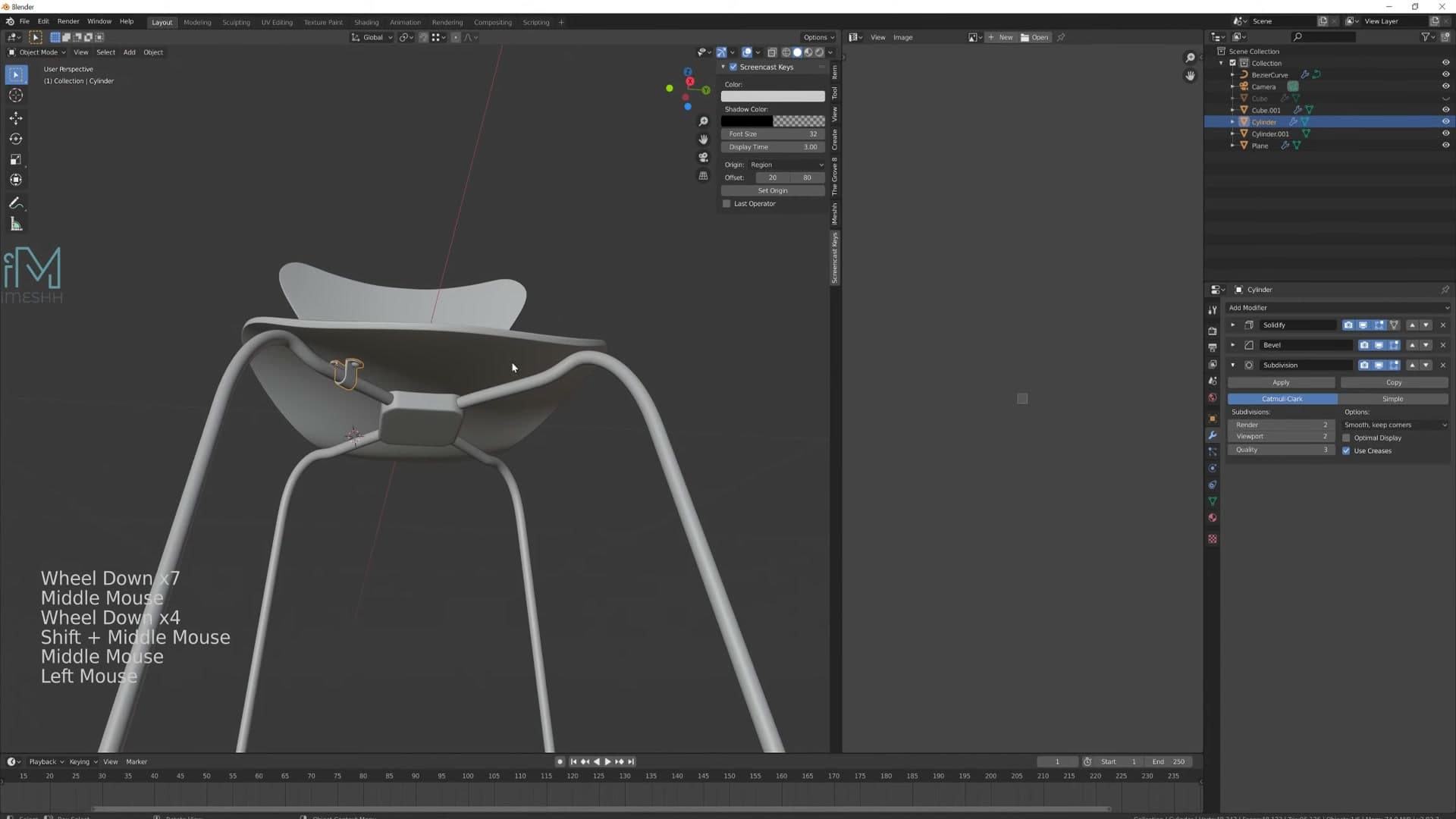 Curve duplicated with Shift+D and the duplicate converted to mesh; the original is hidden as a backup.