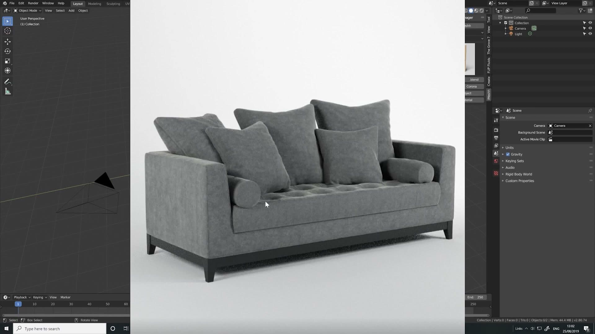 The finished chesterfield-style sofa this Part 1 tutorial works toward.