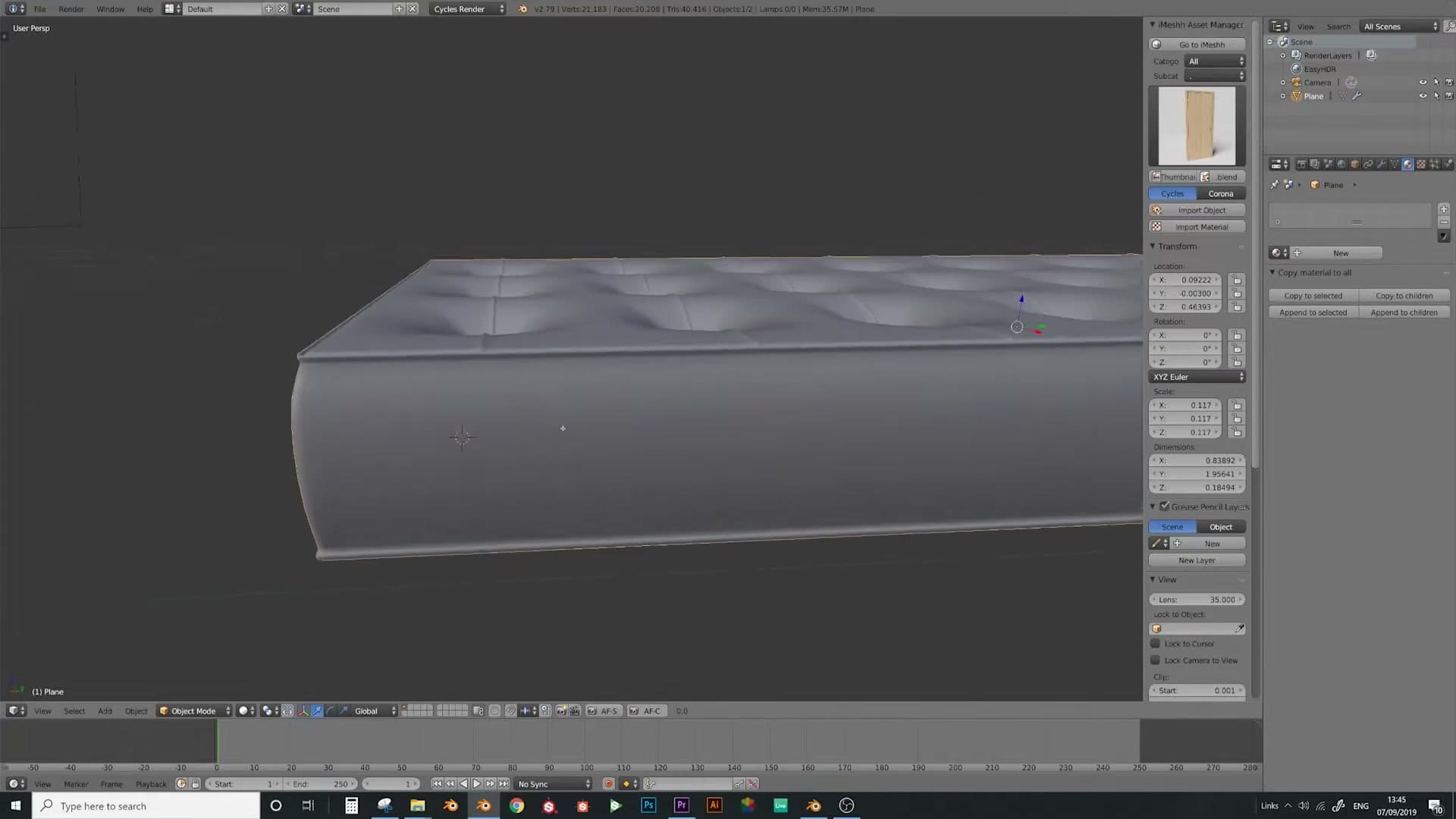 Same mesh loaded into Blender 2.79 via File → Append, ready for clean knife cuts.