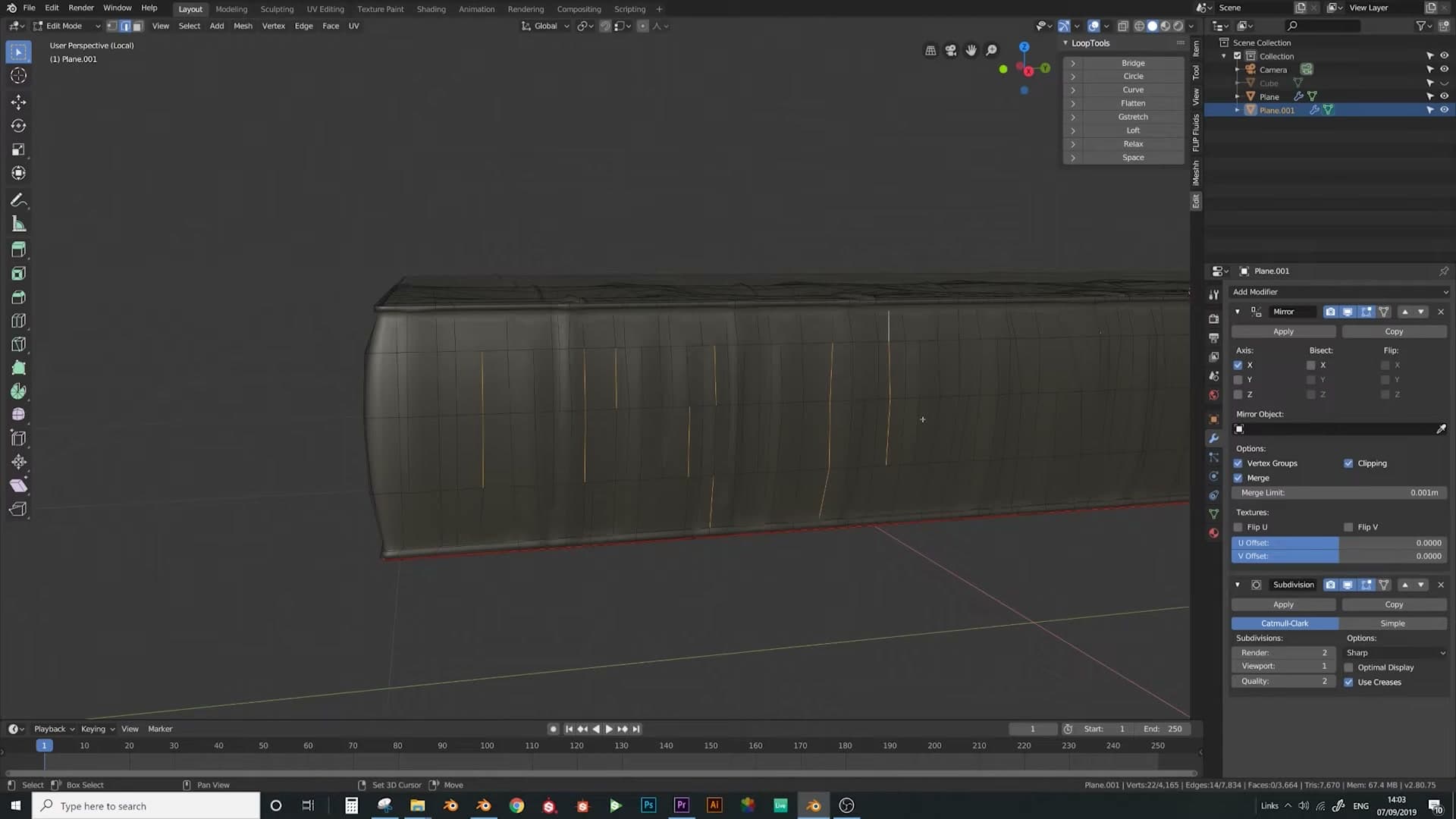 First Alt+S pass: pushing edges outward to bulge folds.
