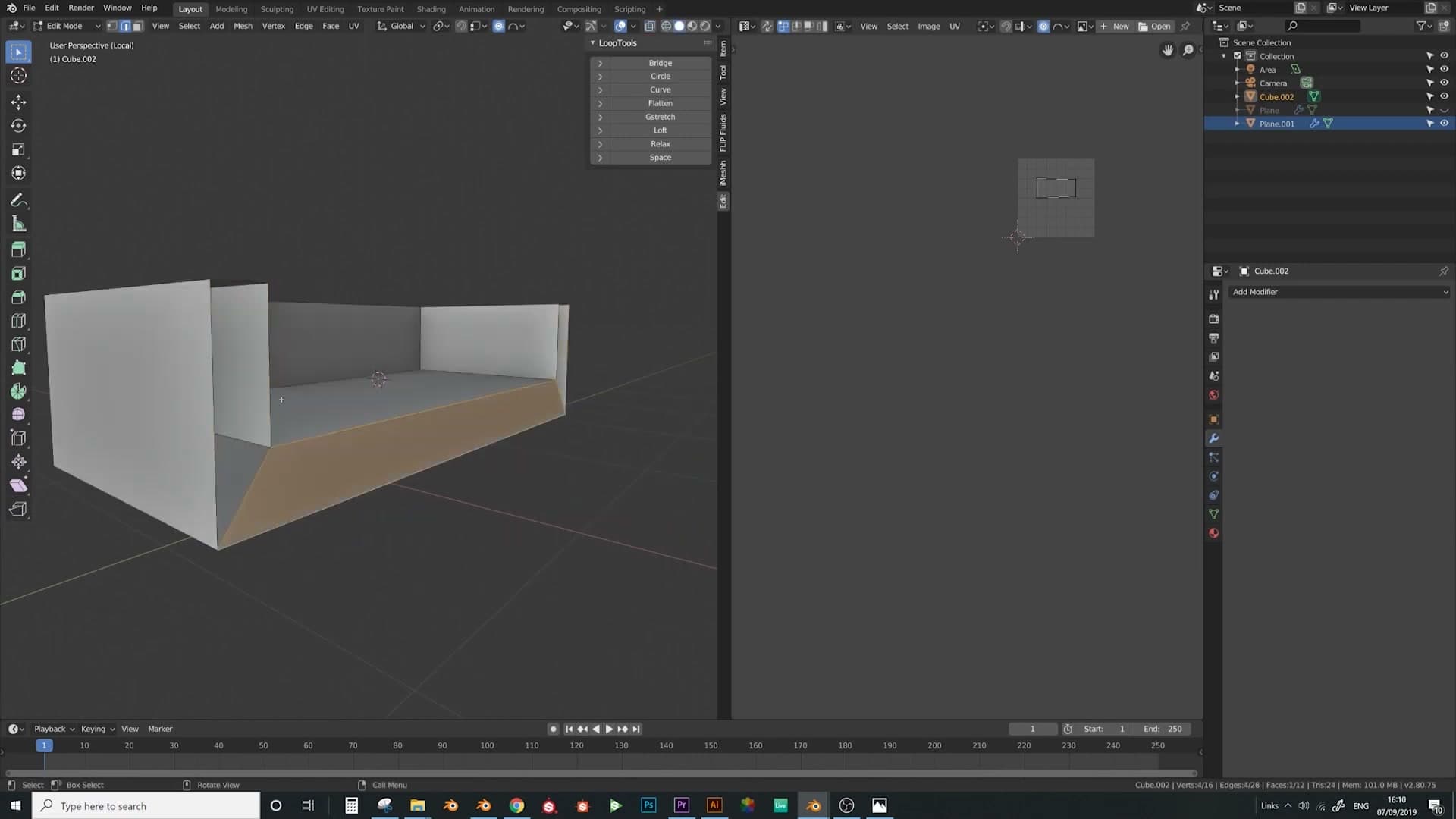 Ctrl+R loop cuts placed to define the frame profile.