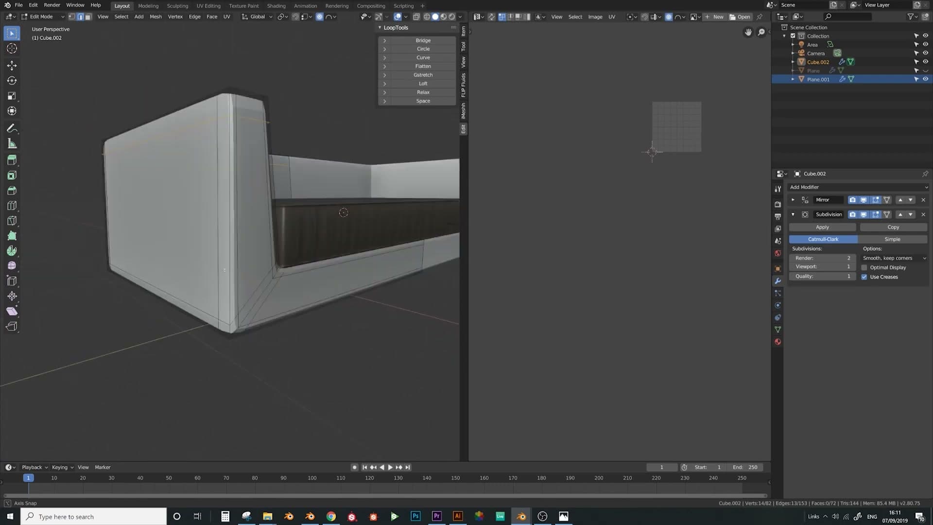 Loop cuts placed along every hard edge to hold the frame shape under SubD.
