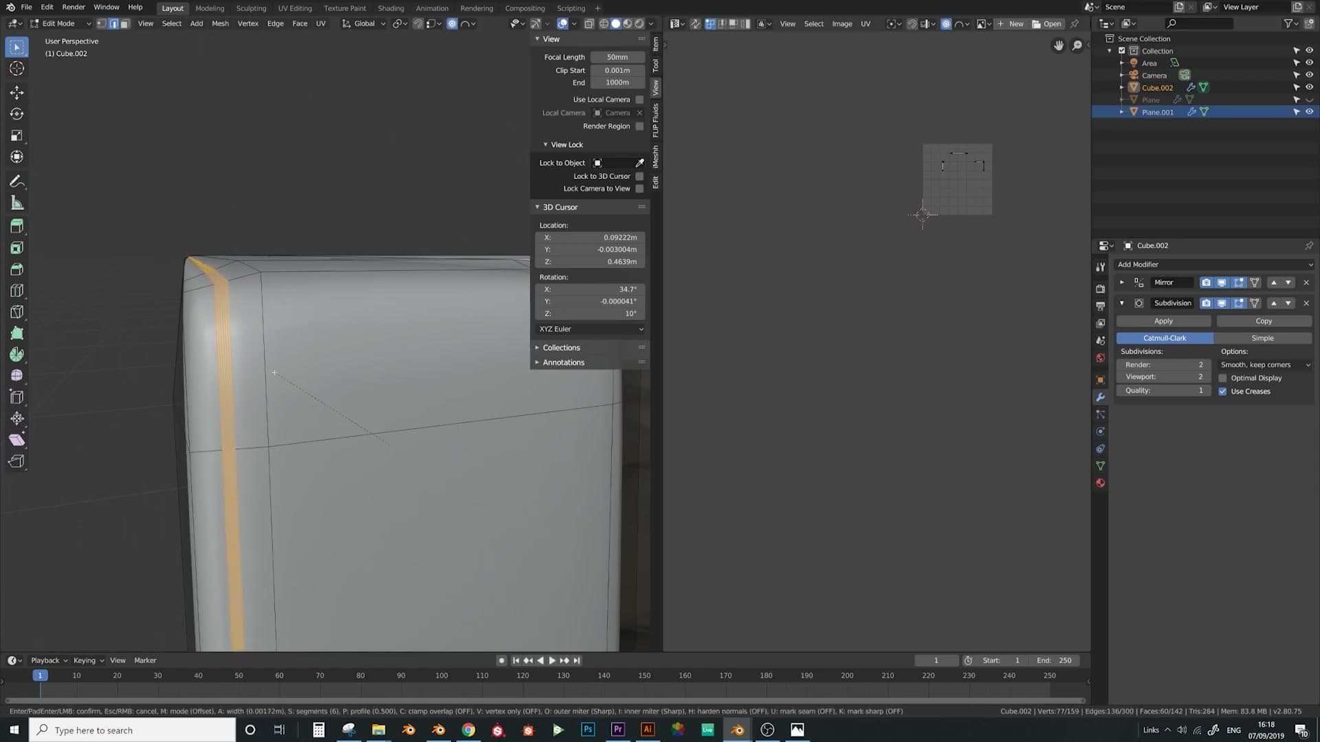 Ctrl+B bevel set to five segments with the middle mouse wheel.