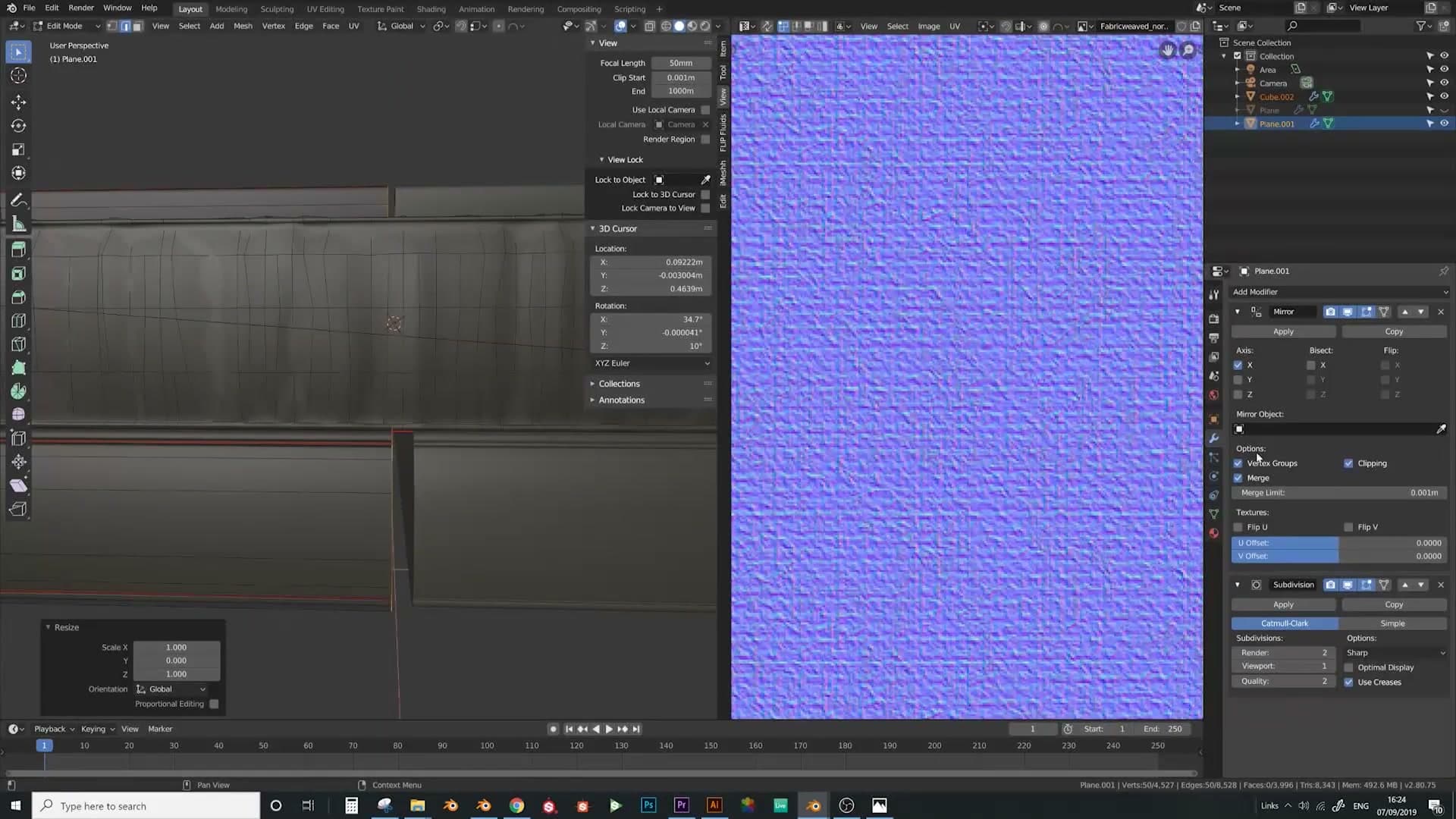 Ctrl+L links the existing fabric material across to the new frame mesh.