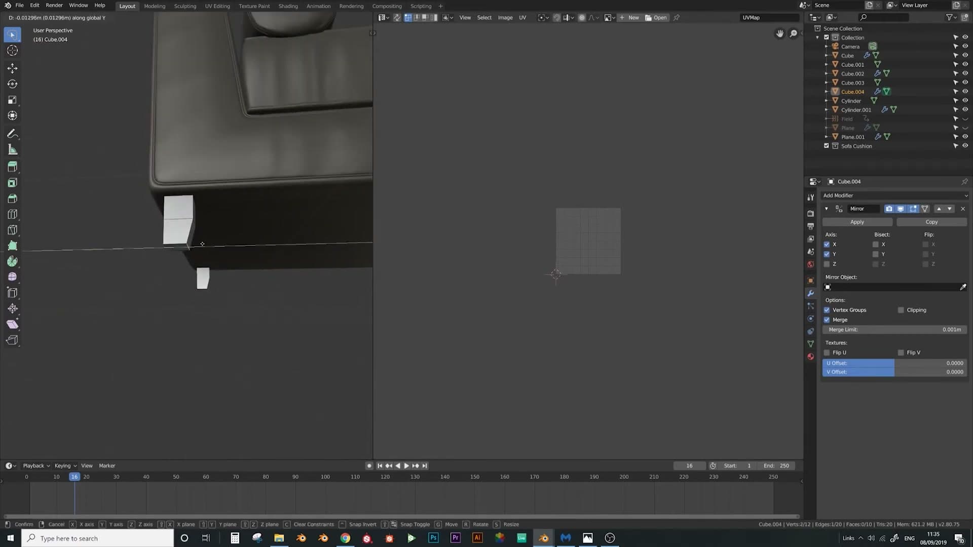 Outer leg outline edited from the bottom view to match the sofa shape.