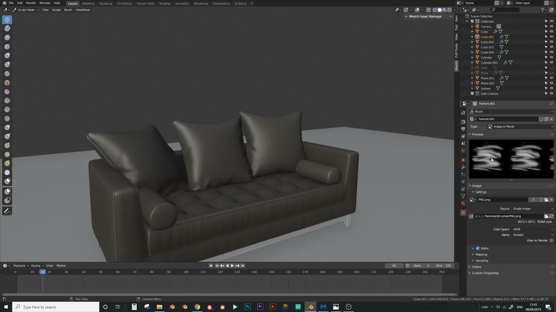 Crease texture loaded into the brush texture slot in sculpt mode.