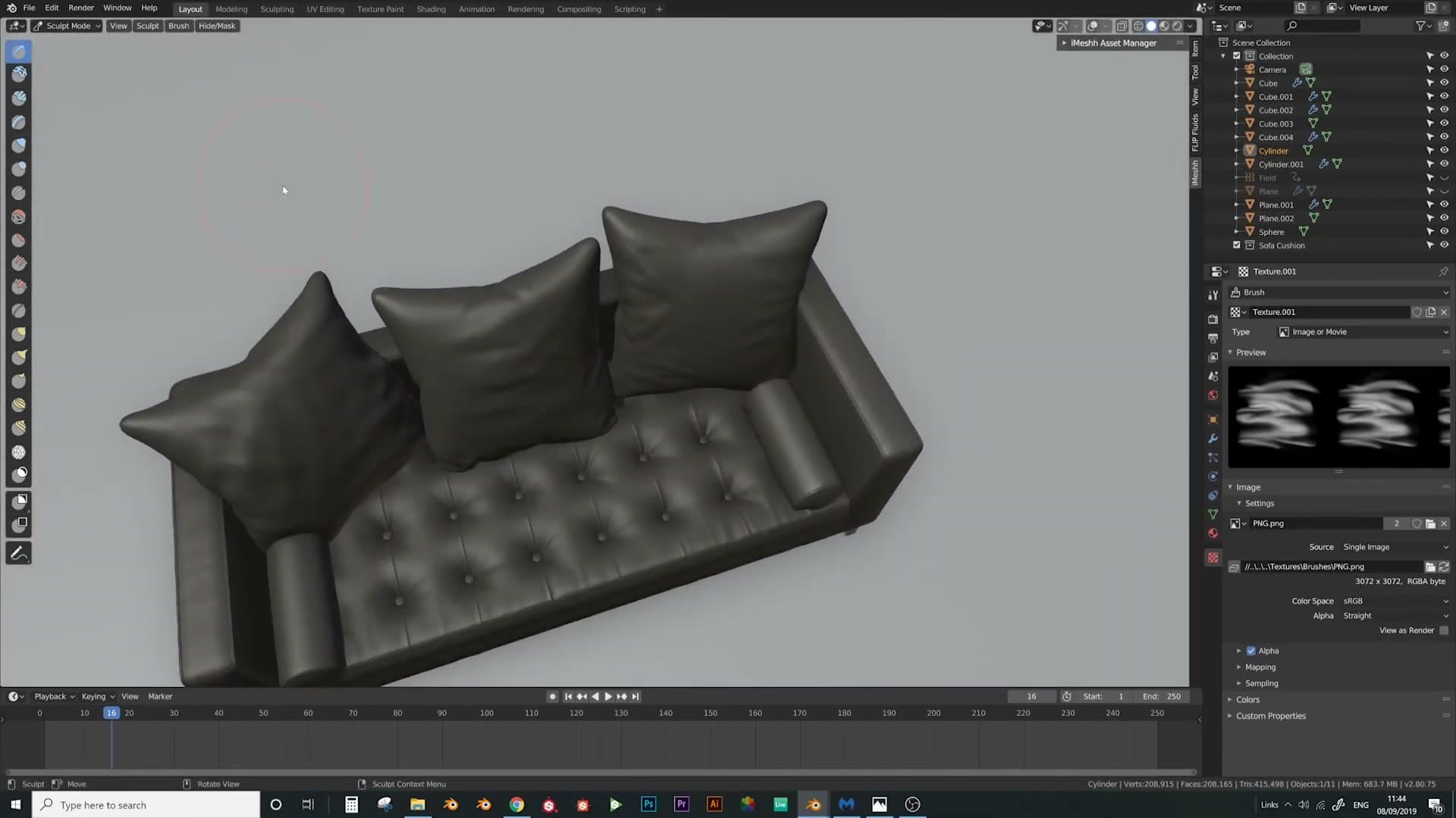 Instant fabric folds appear with each click of the texture brush.